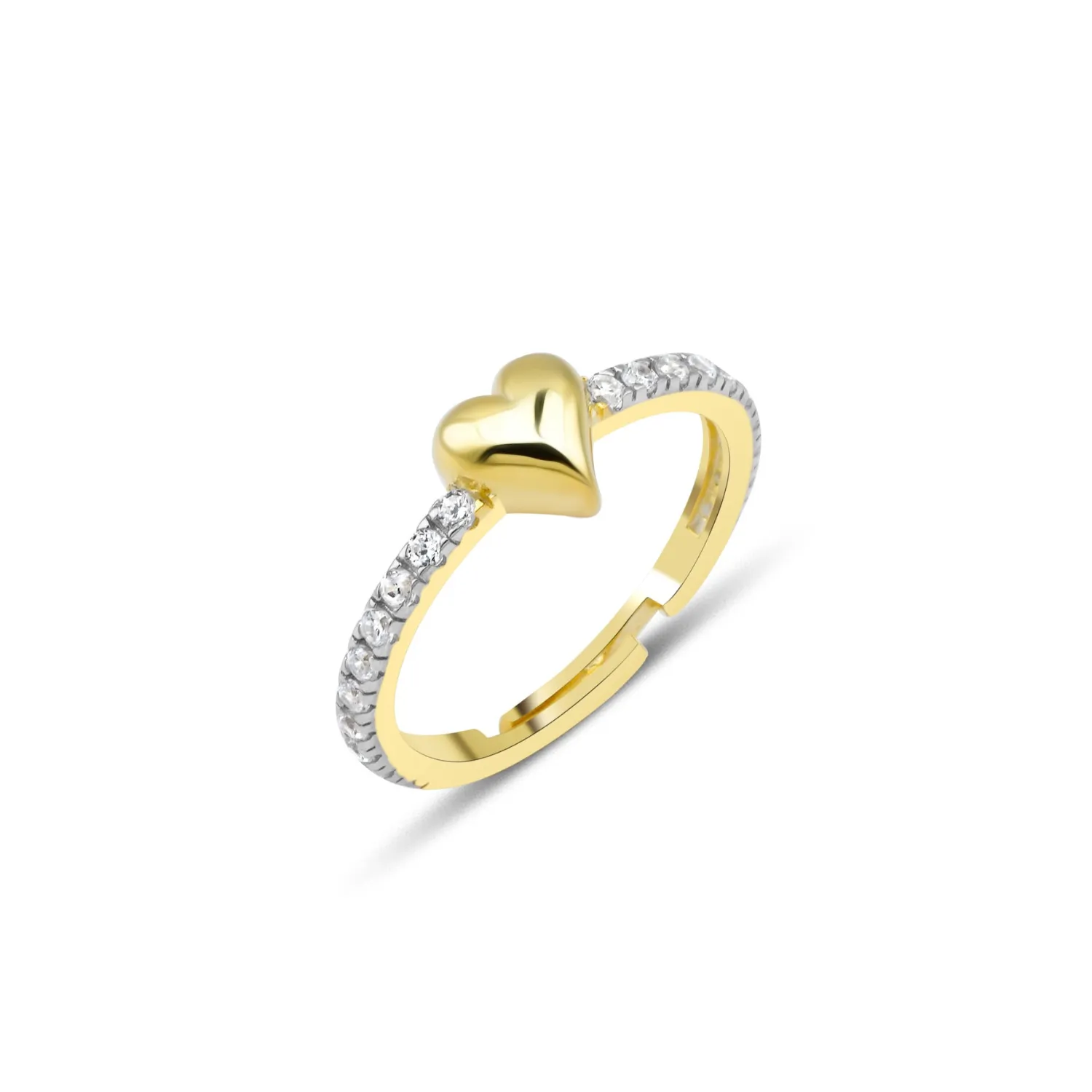 Love Heart Zirconia Half Round Adjustable Sterling Silver Ring sold by Spero London