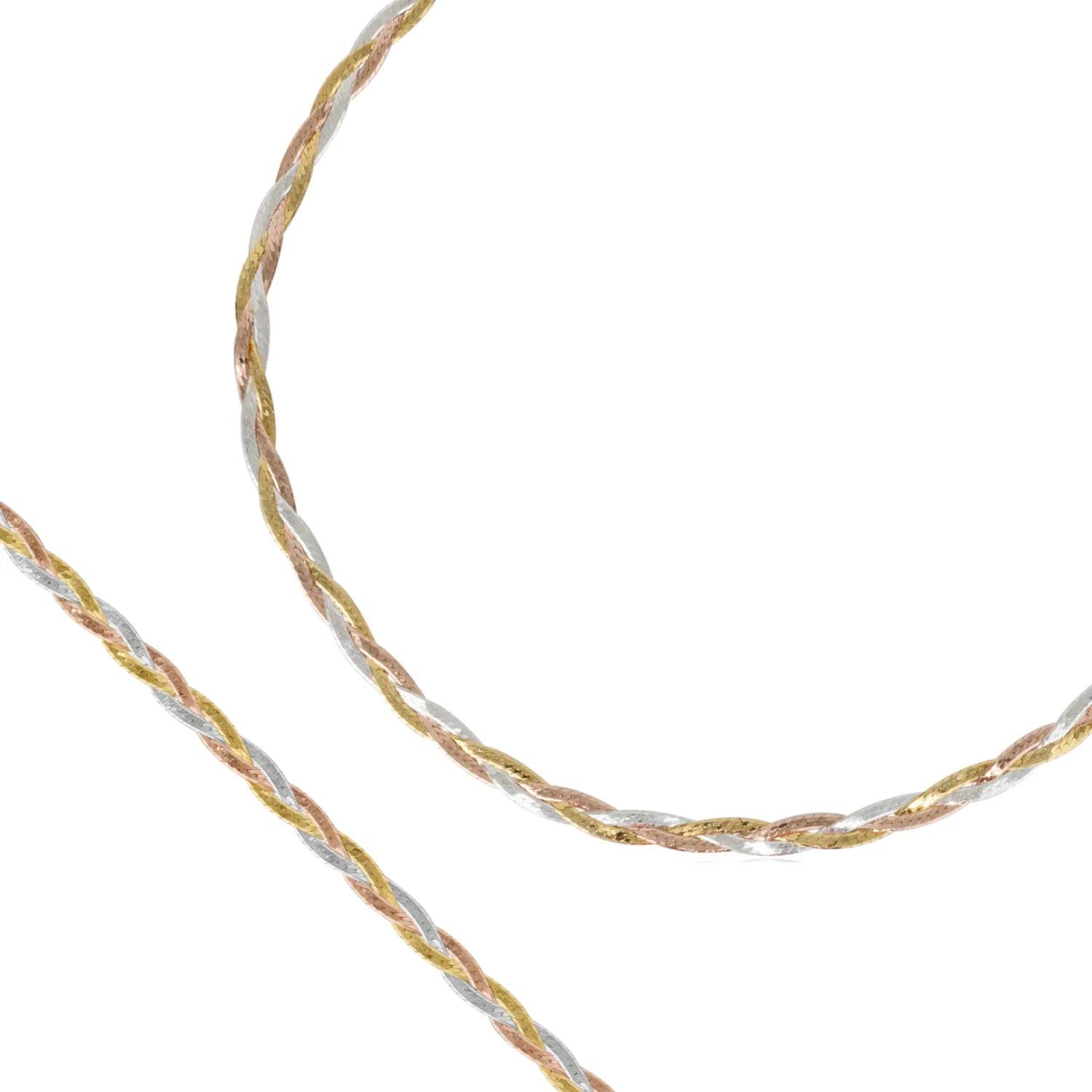 Gold Rose Gold and Silver Spiral Sterling Silver Flat Necklace and Bracelet Set sold by Spero London