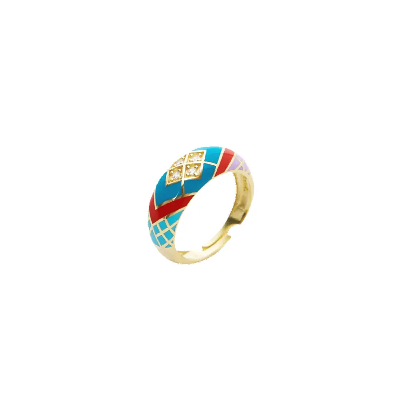 Enamel Blue Five Color Sterling Silver Dome Ring sold by Spero London