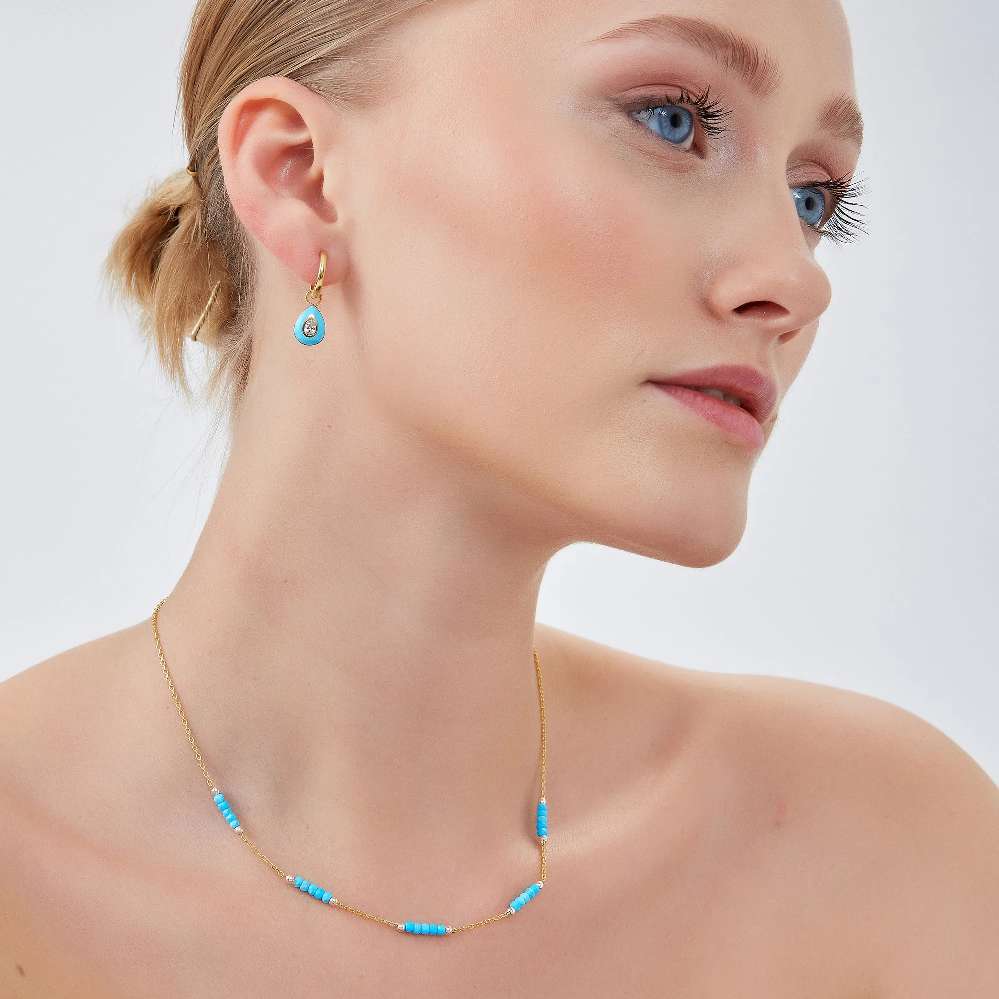 Turquoise Beaded Sterling Silver Chain Necklace in Gold sold by Spero London product image thumbnail 5
