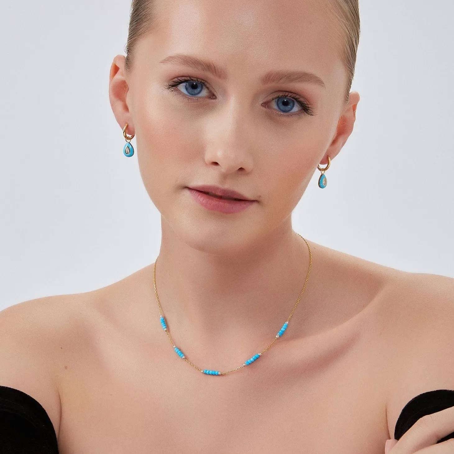 Turquoise Beaded Sterling Silver Chain Necklace in Gold sold by Spero London product image thumbnail 4