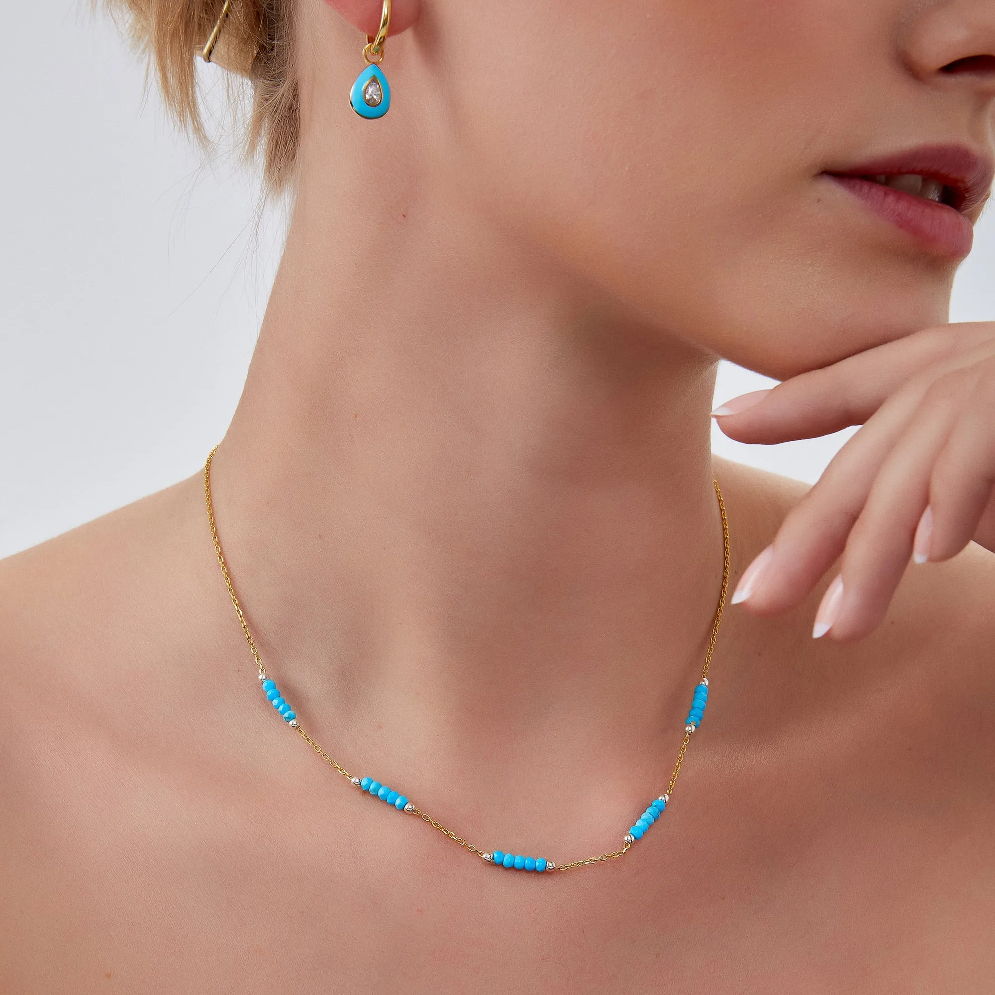 Turquoise Beaded Sterling Silver Chain Necklace in Gold sold by Spero London product image thumbnail 2