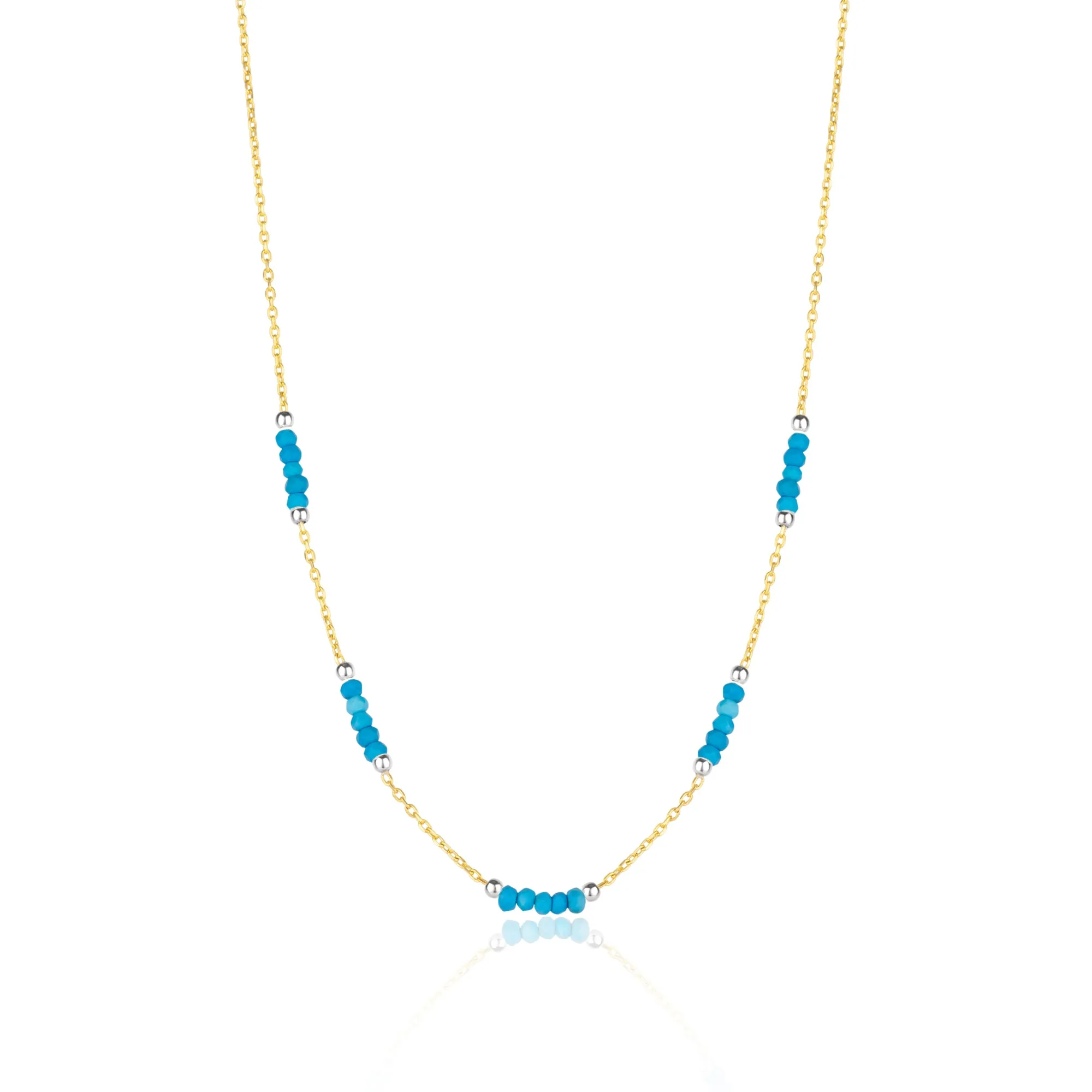 Turquoise Beaded Sterling Silver Chain Necklace in Gold sold by Spero London