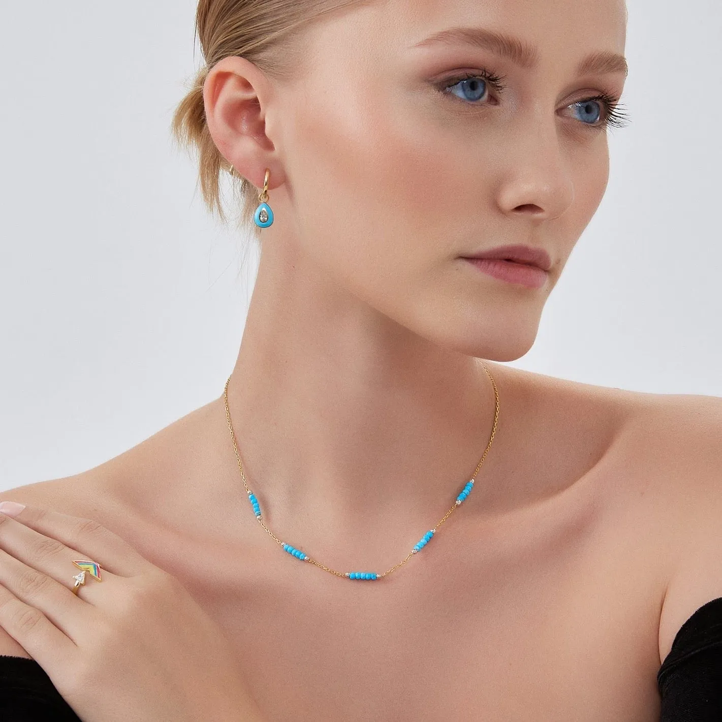 Turquoise Beaded Sterling Silver Chain Necklace in Gold sold by Spero London product image thumbnail 3