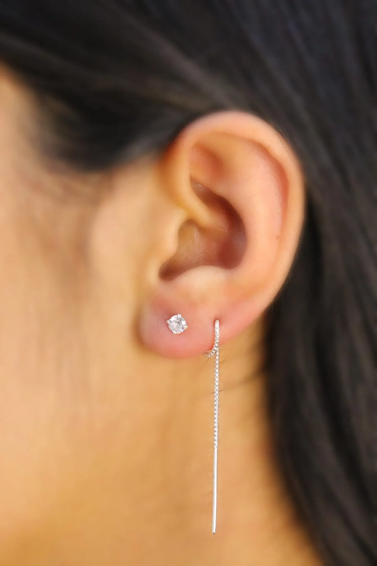 Sterling Silver Chain Solitaire Earrings sold by Spero London product image thumbnail 5