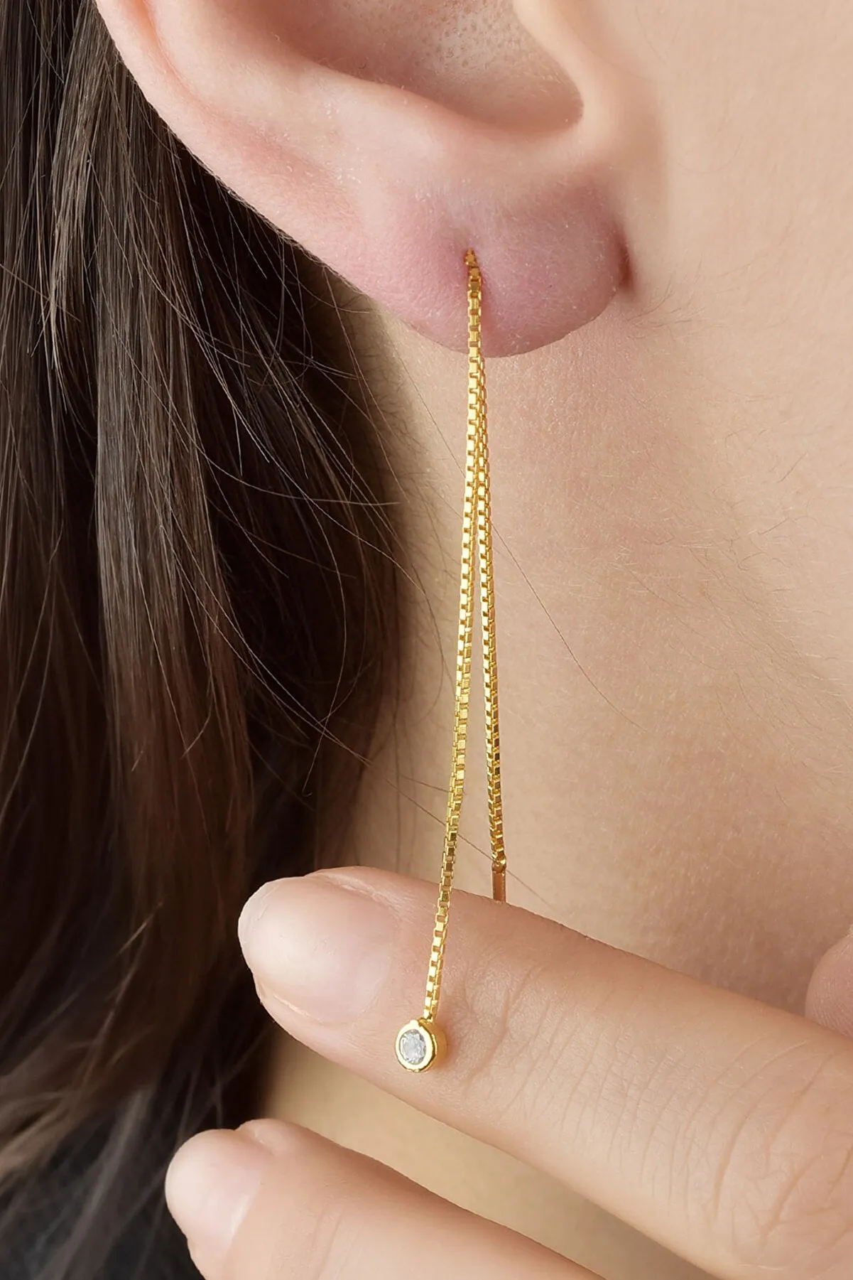 Sterling Silver Chain Solitaire Earrings sold by Spero London product image thumbnail 4