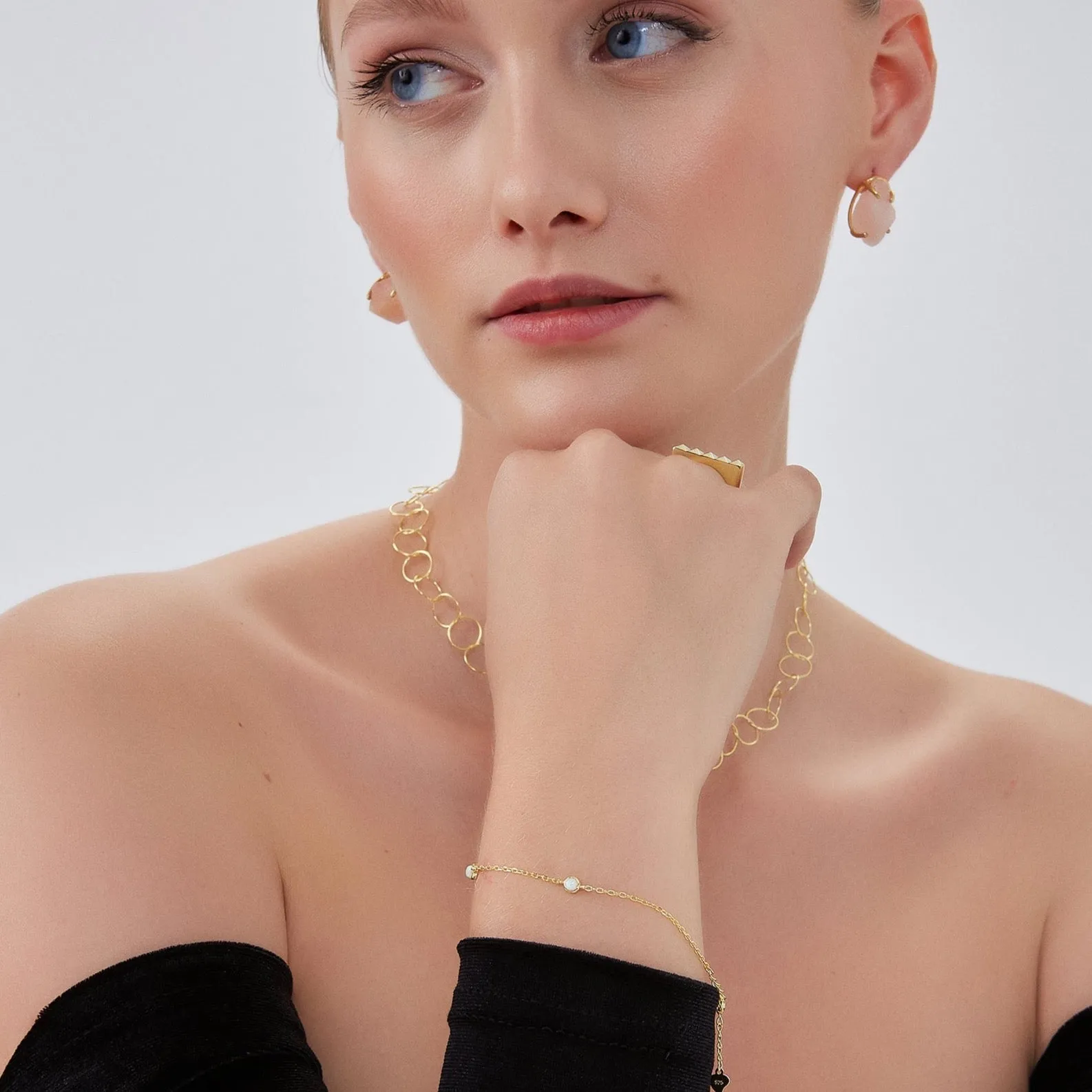 White Opal Sterling Silver Bracelet in Gold sold by Spero London product image thumbnail 4