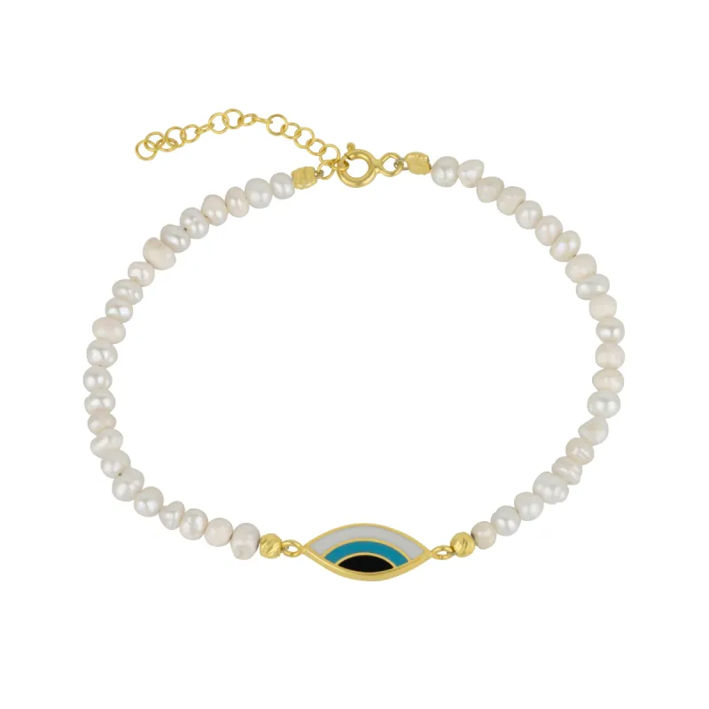 Pearl Evil Eye Sterling Silver Bracelet sold by Spero London
