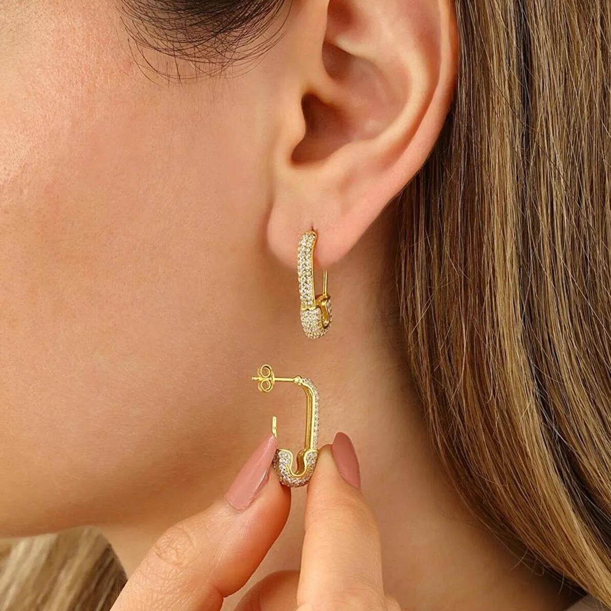 Sterling Silver Safety Pin Stud Croissant Ear Cuff and Evil Eye Earrings Set - Pair sold by Spero London product image thumbnail 5