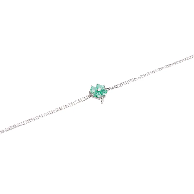 Sterling Silver Four Leaves Clover Bracelet - Green sold by Spero London