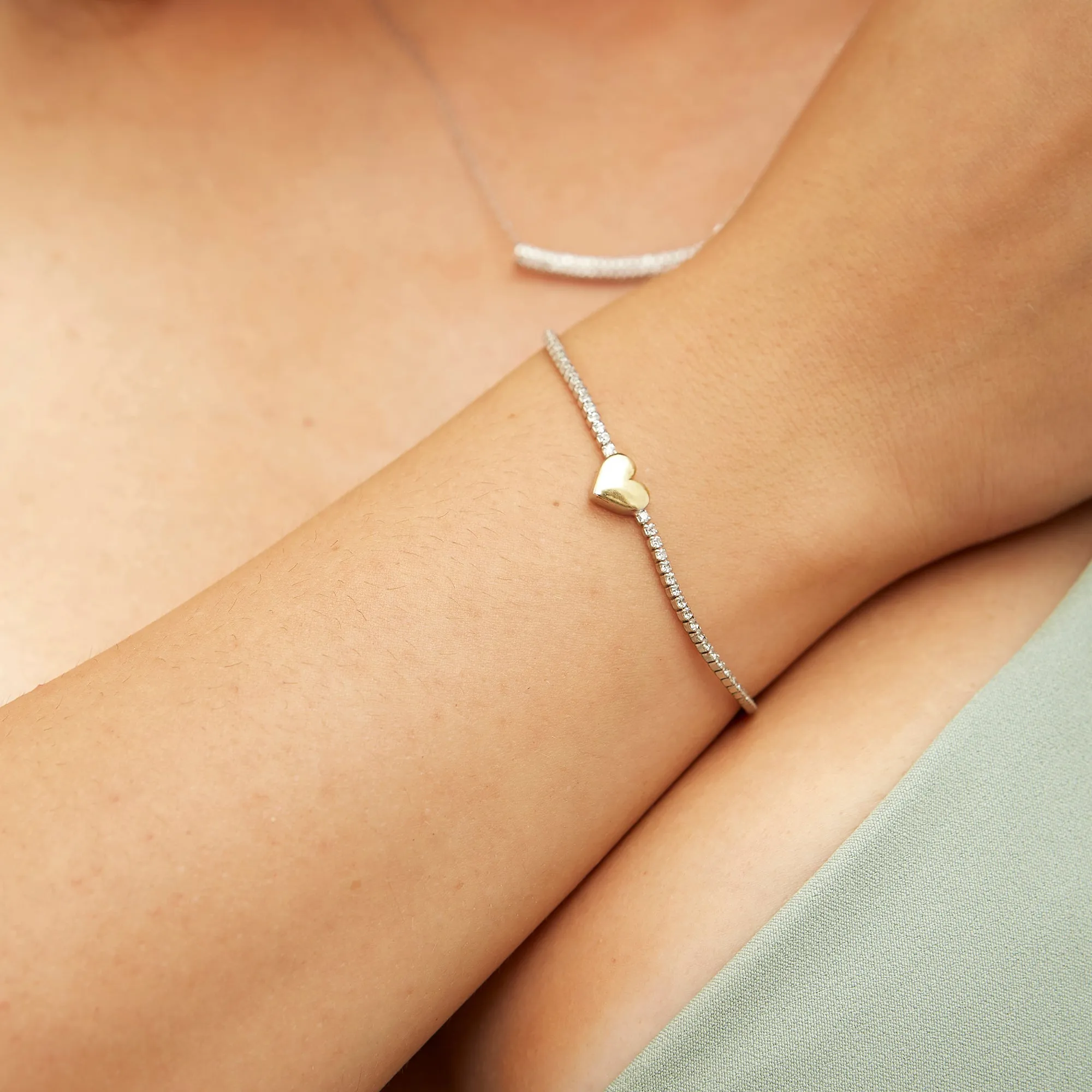 Sterling Silver Heart Tennis Bracelet sold by Spero London product image thumbnail 2