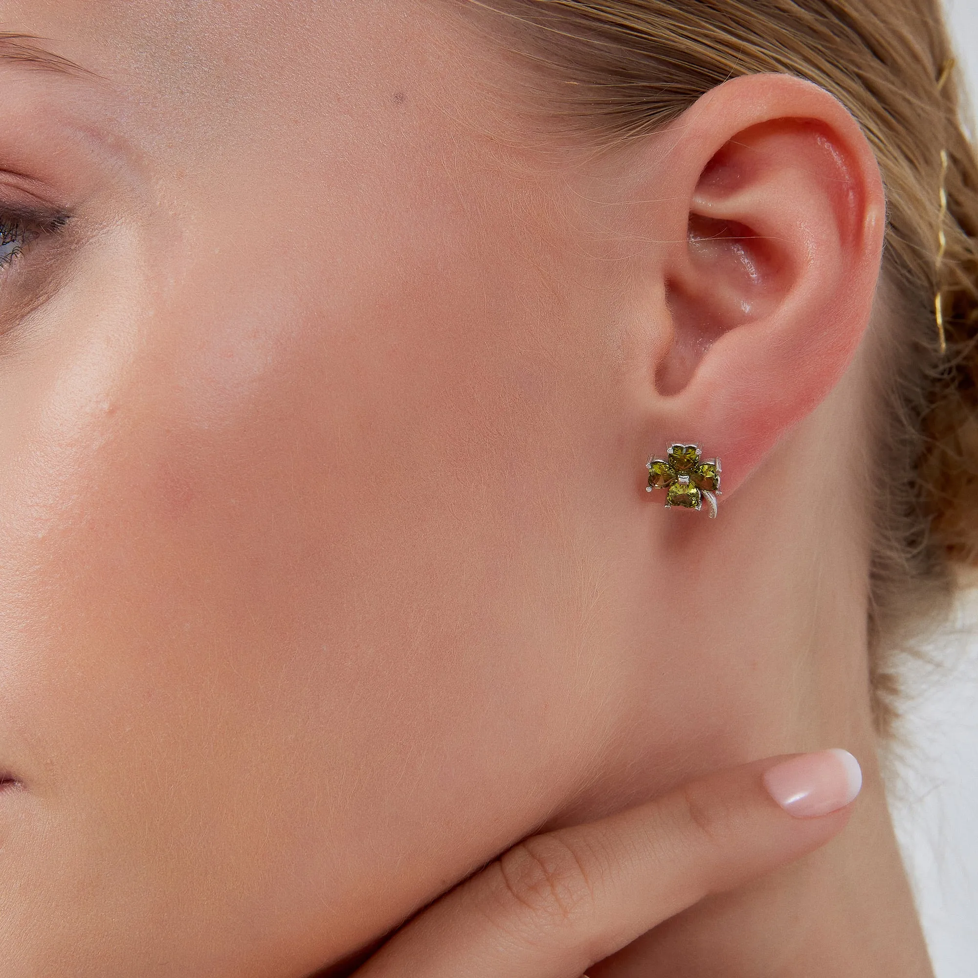 Four Leaf Clover Sterling Silver Stud Earrings - Mystic Green sold by Spero London product image thumbnail 2