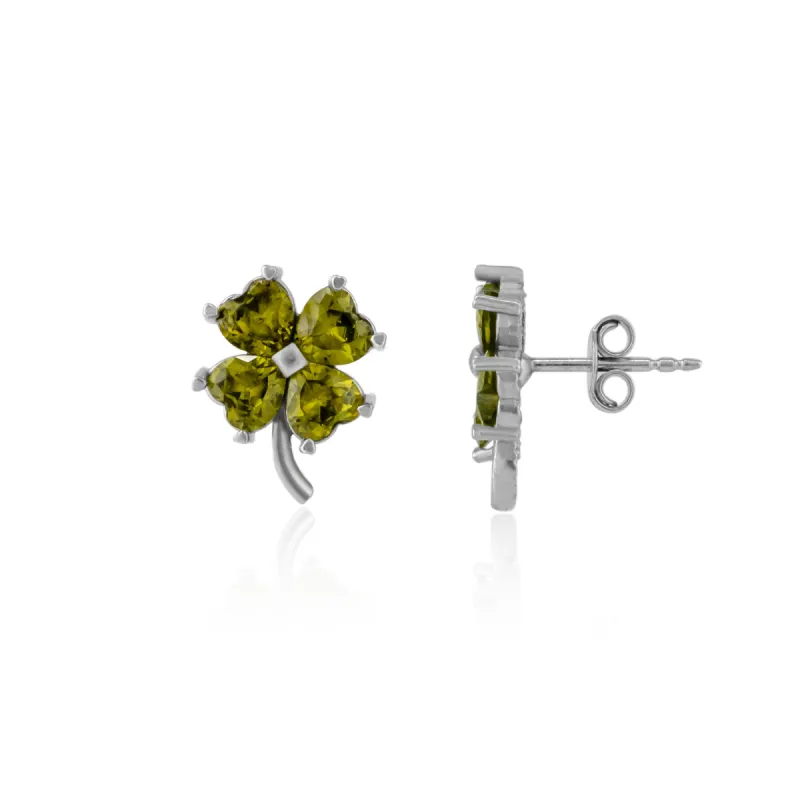 Four Leaf Clover Sterling Silver Stud Earrings - Mystic Green sold by Spero London