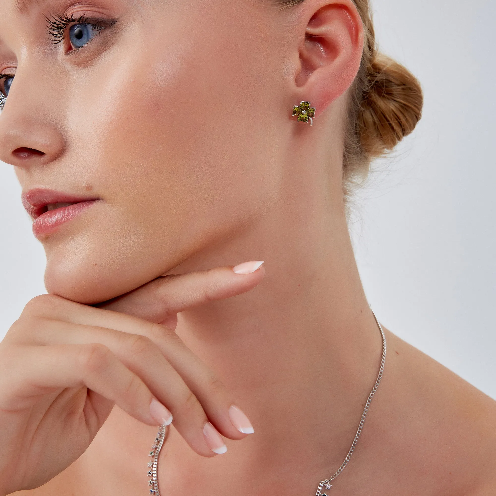 Four Leaf Clover Sterling Silver Stud Earrings - Mystic Green sold by Spero London product image thumbnail 3