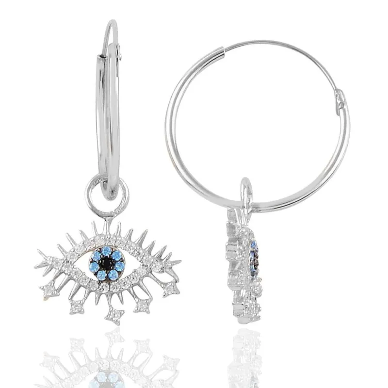 Evil Eye Earring Blue Eye Eyelash Sterling Silver Earrings sold by Spero London