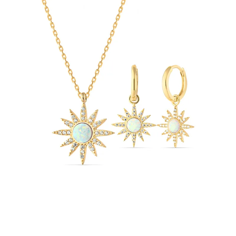 White Opal Sun Sterling Silver Necklace and Earrings Set sold by Spero London