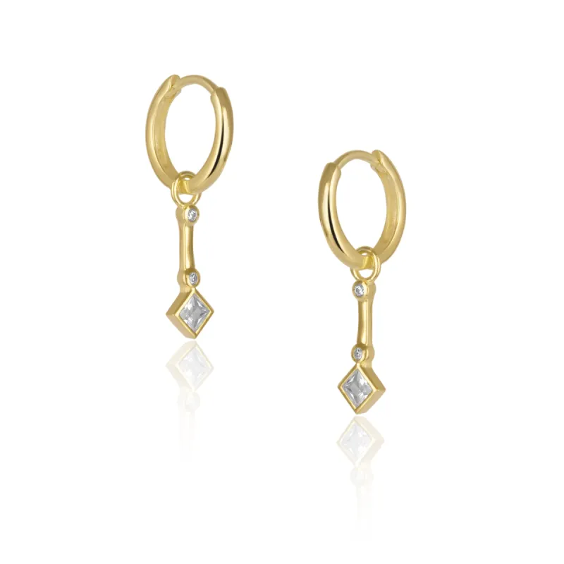 Sterling Silver Rhombus Drop Hoop Earrings sold by Spero London
