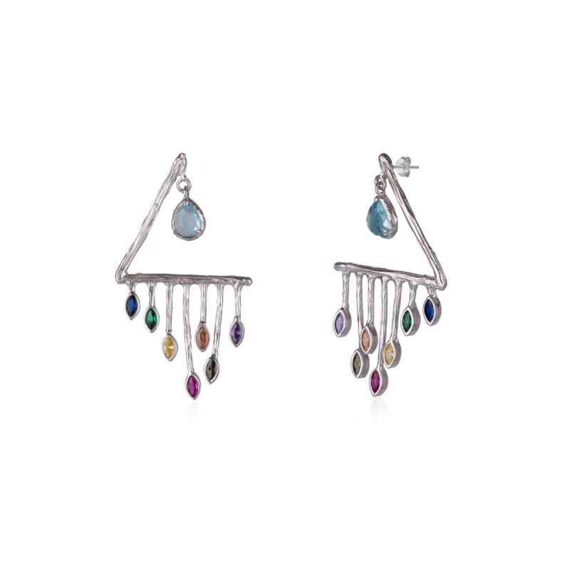 Colourful Rainbow Rain Drop Earrings in Sterling Silver sold by Spero London