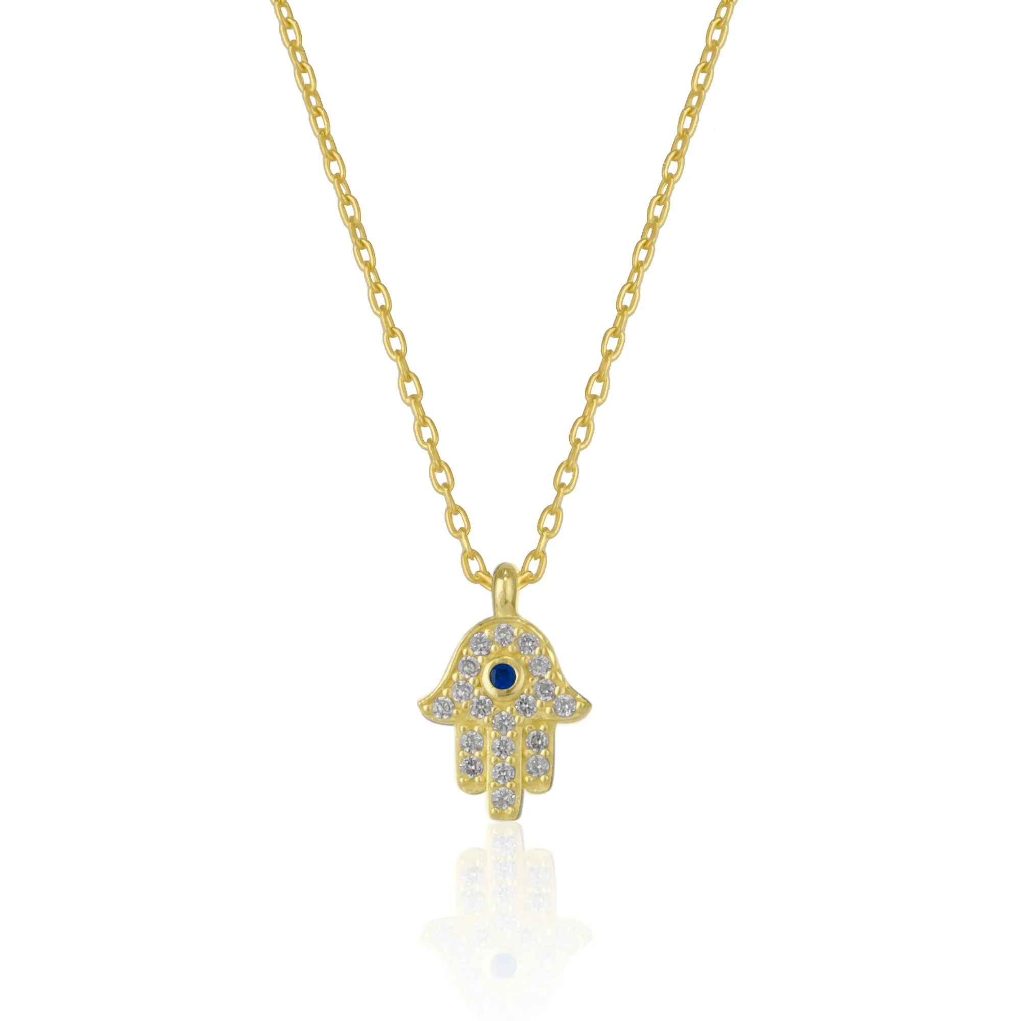 Hamsa Hand Necklace Sterling Silver With Blue Stone sold by Spero London