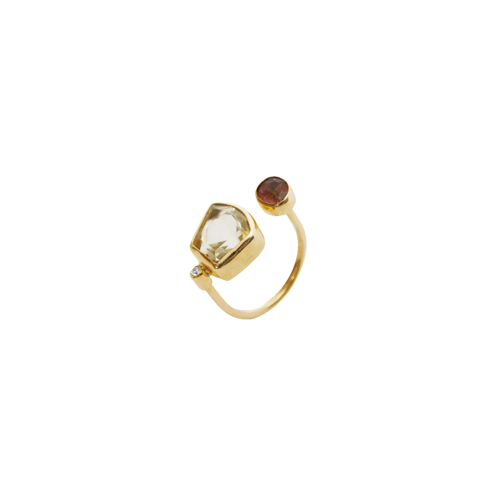 Natural Real Rectangular Tourmaline Sterling Silver Gold Plated Ring sold by Spero London