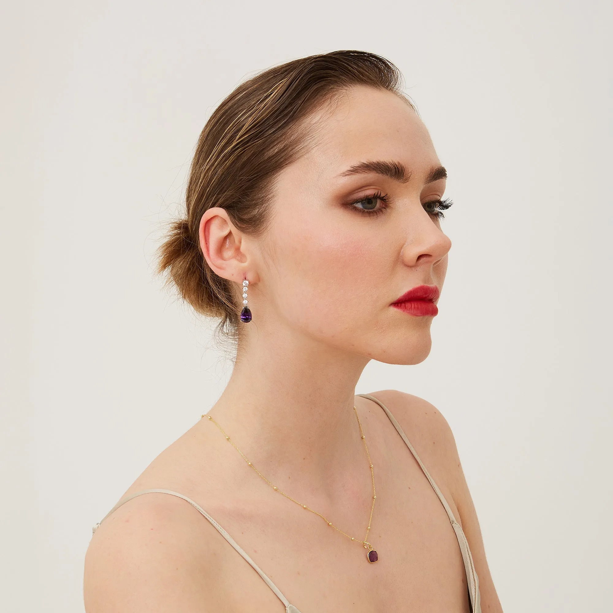 Sterling Silver Natural Square Pendant Necklace With Beaded Chain sold by Spero London product image thumbnail 3