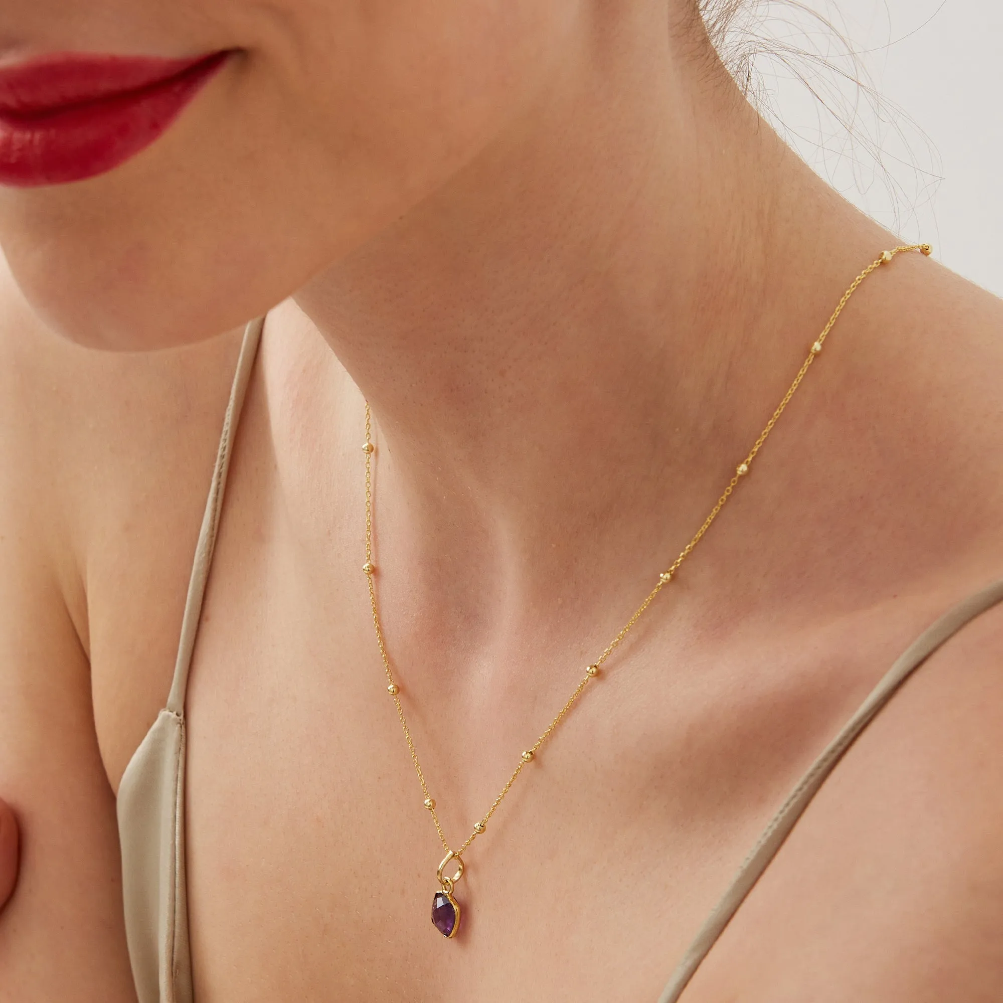 Sterling Silver Natural Square Pendant Necklace With Beaded Chain sold by Spero London product image thumbnail 2