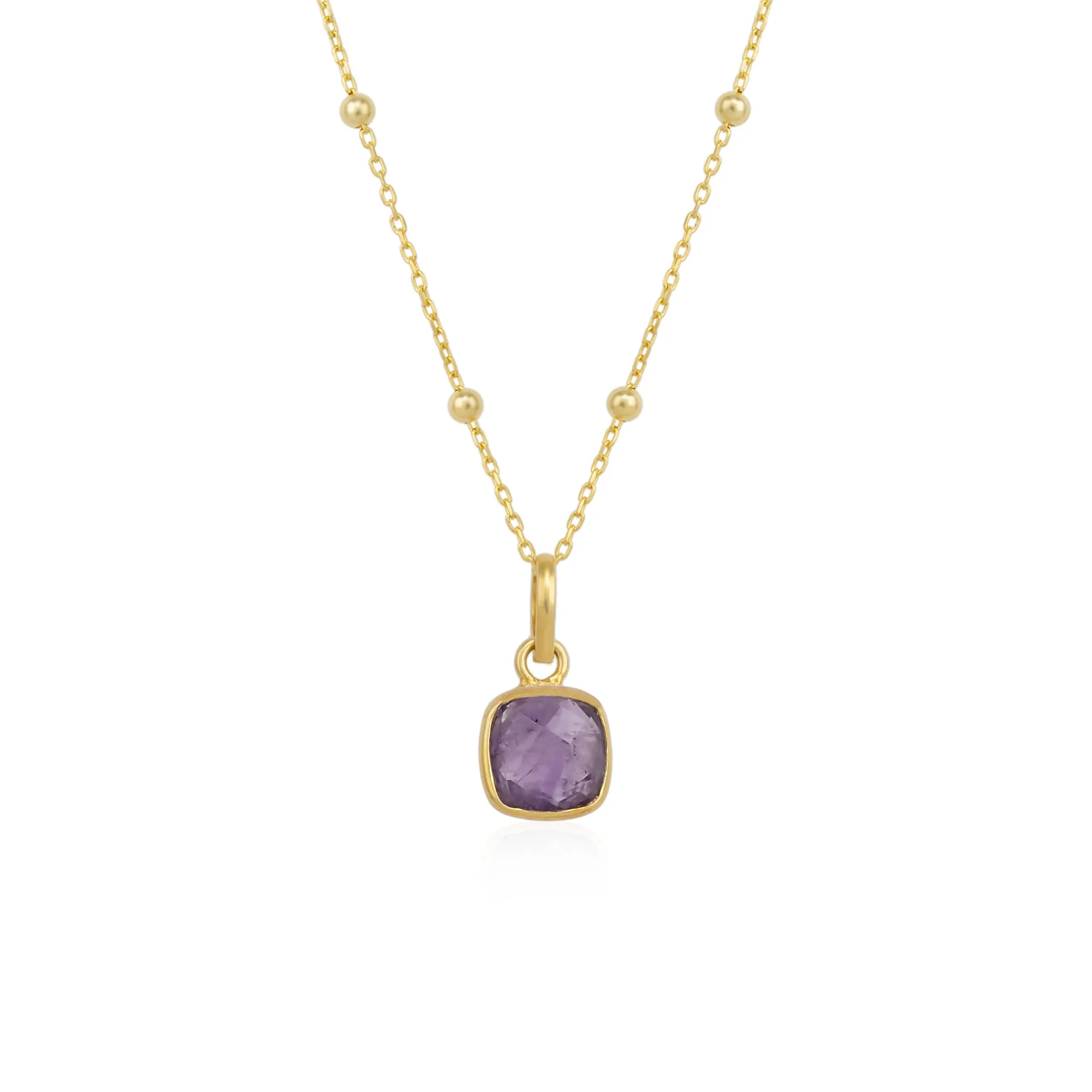 Sterling Silver Natural Square Pendant Necklace With Beaded Chain sold by Spero London