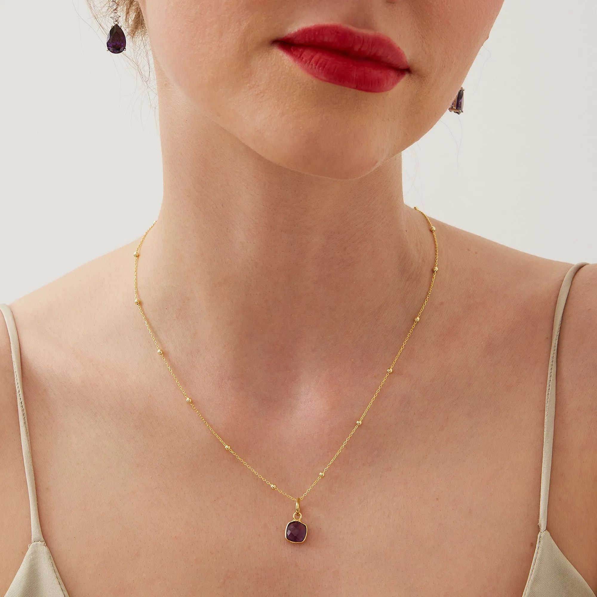 Sterling Silver Natural Square Pendant Necklace With Beaded Chain sold by Spero London product image thumbnail 4