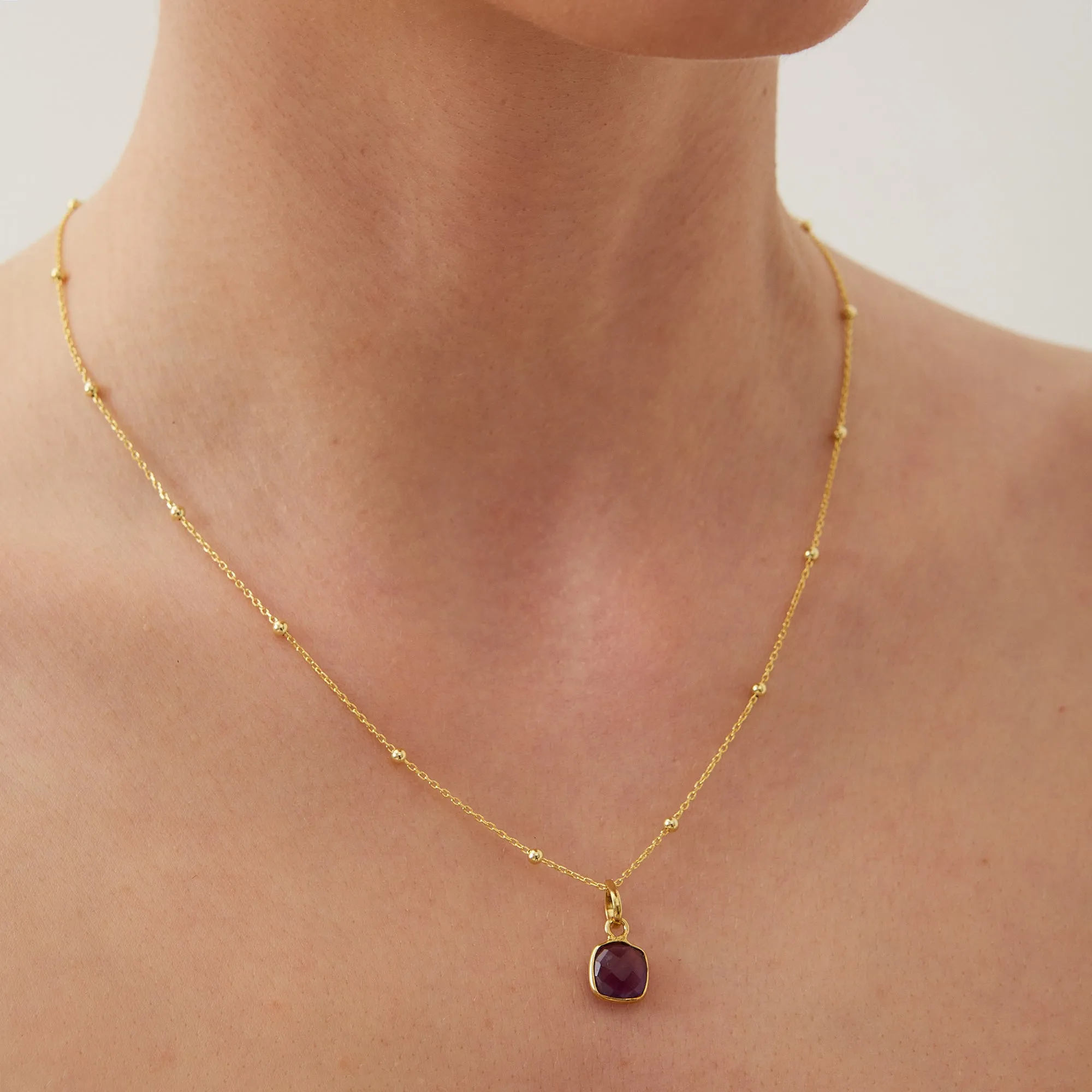 Sterling Silver Natural Square Pendant Necklace With Beaded Chain sold by Spero London product image thumbnail 5