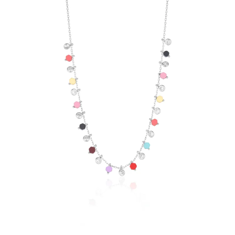 Sterling Silver Colorfull Rainbow Hexagon Sterling Silver Necklace sold by Spero London