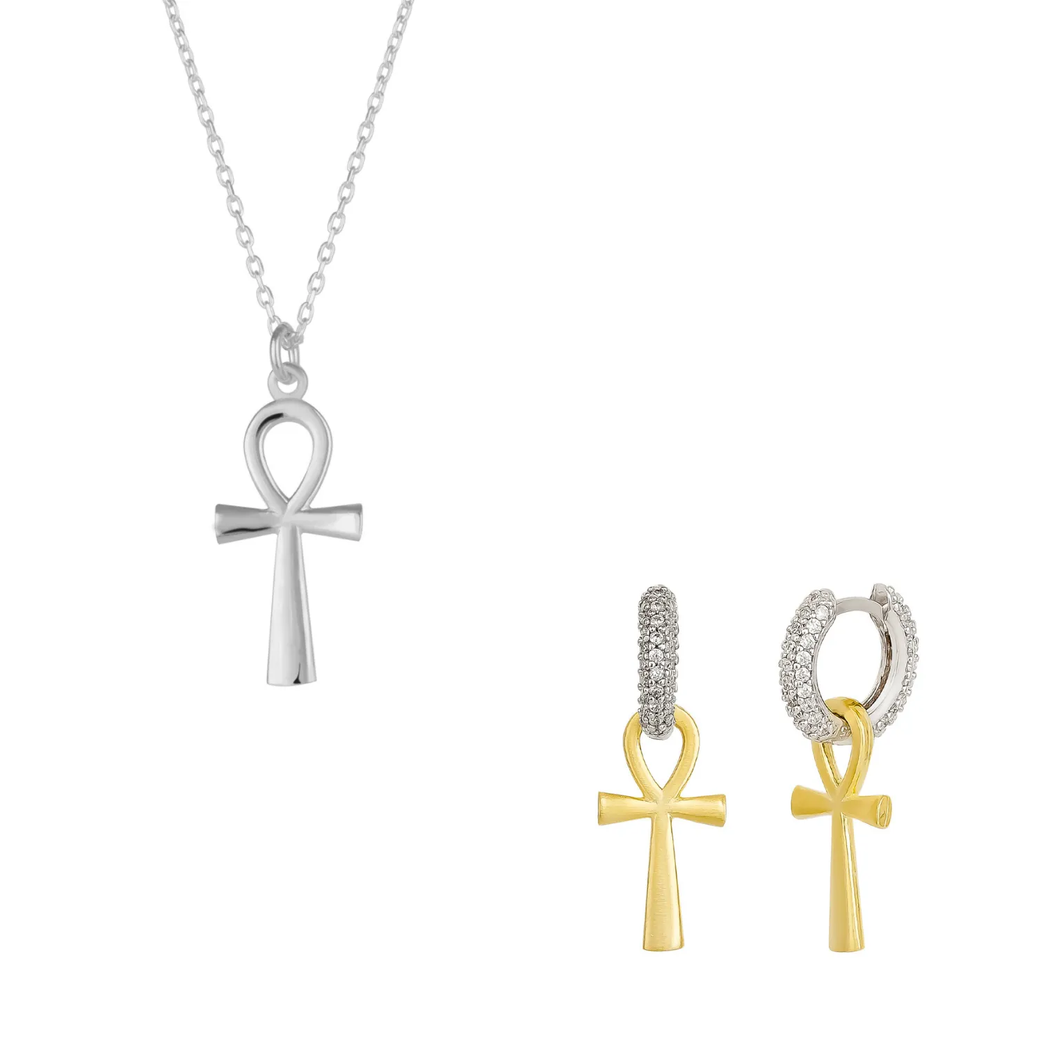 Sterling Silver Egyptian Ankh Necklace and Earring Set sold by Spero London product image thumbnail 5