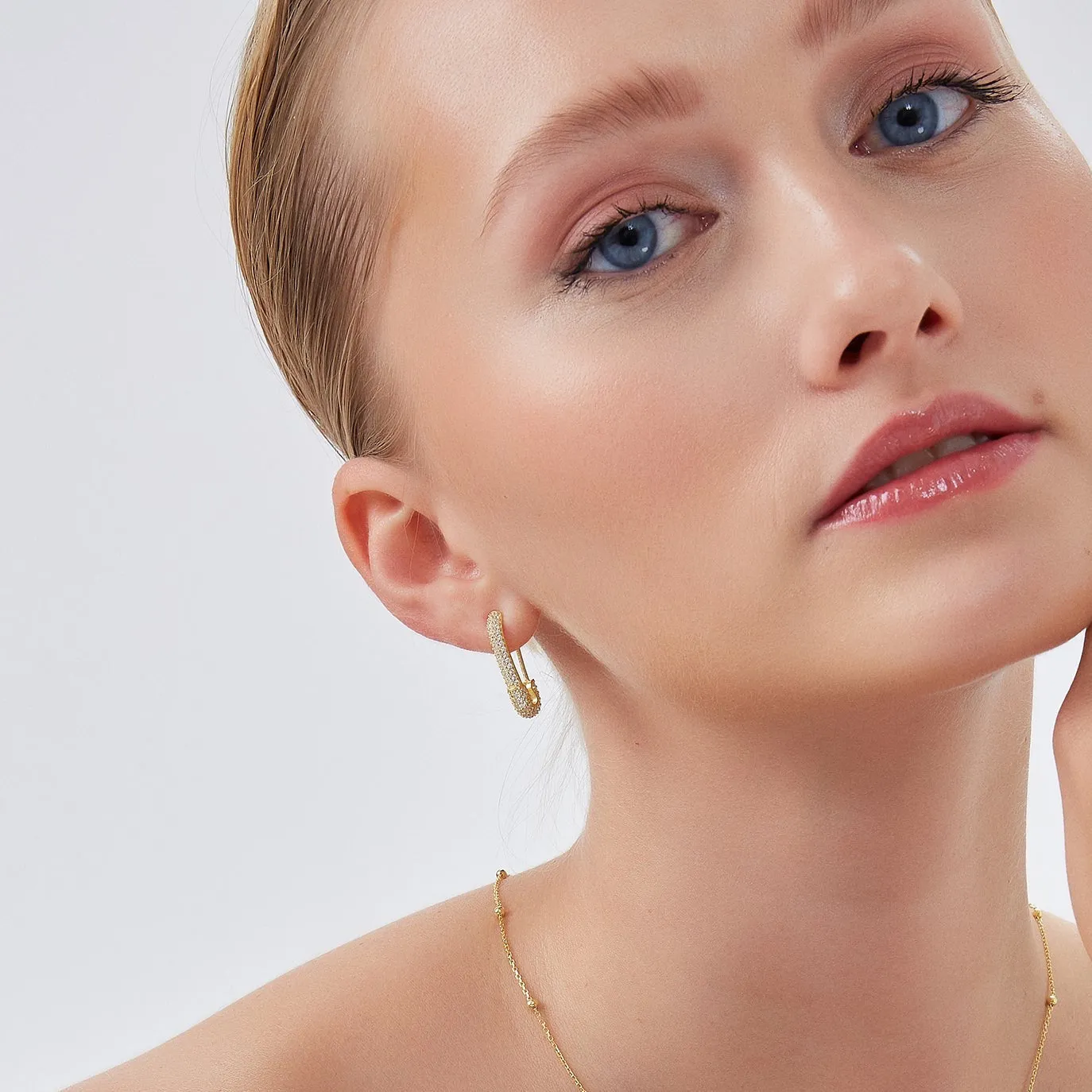 Pave Safety Pin Earrings Sterling Silver sold by Spero London product image thumbnail 3