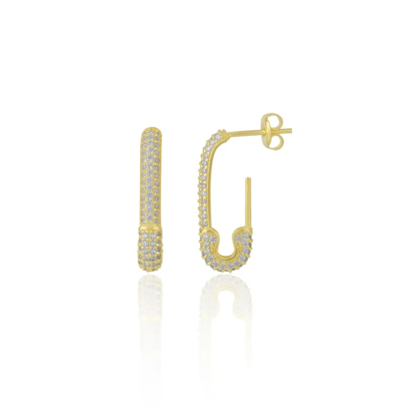 Pave Safety Pin Earrings Sterling Silver sold by Spero London