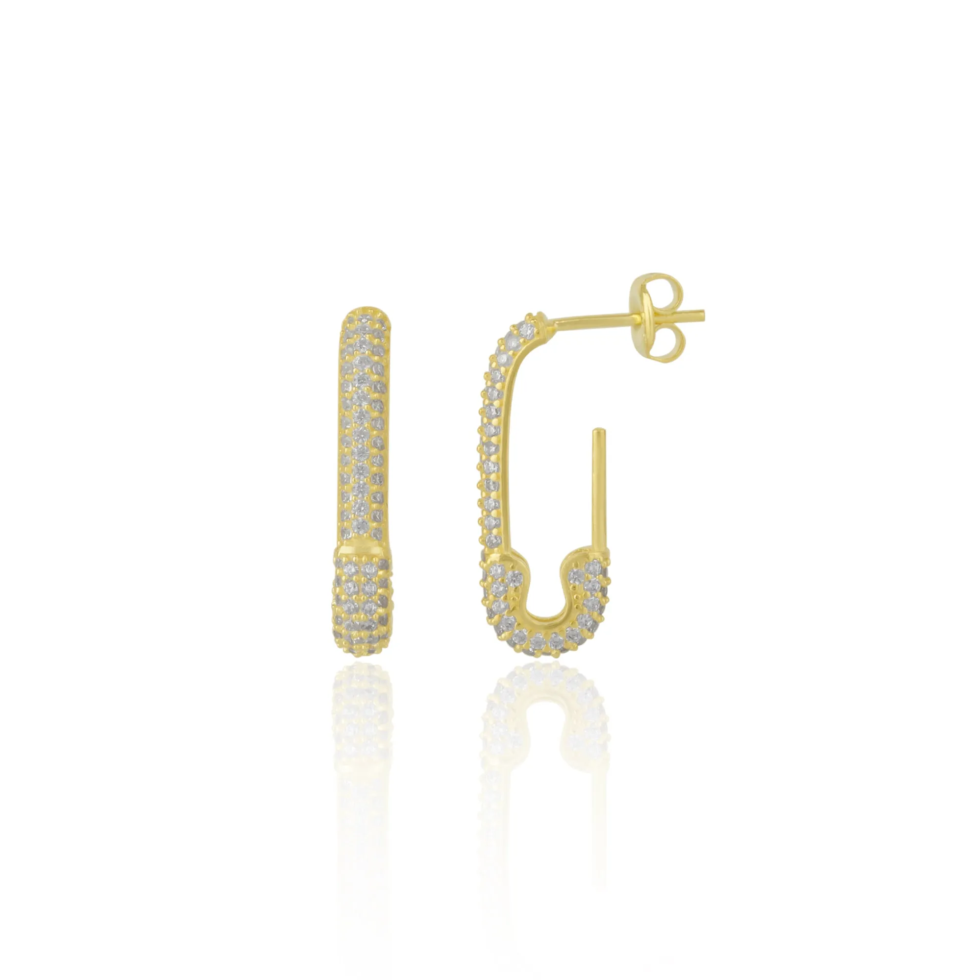 Pave Safety Pin Earrings Sterling Silver sold by Spero London