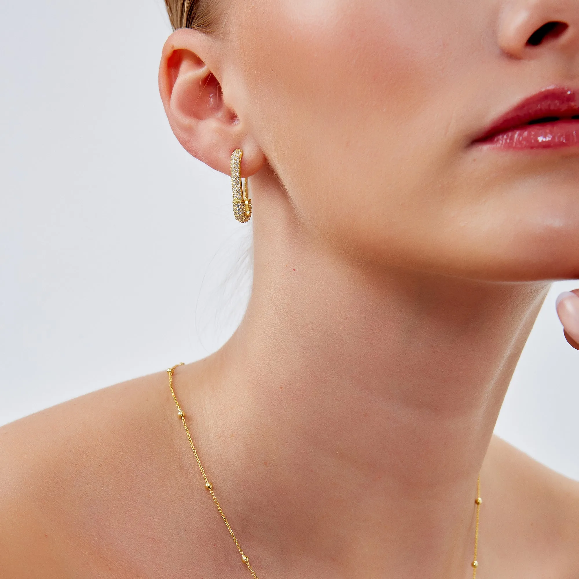 Pave Safety Pin Earrings Sterling Silver sold by Spero London product image thumbnail 4