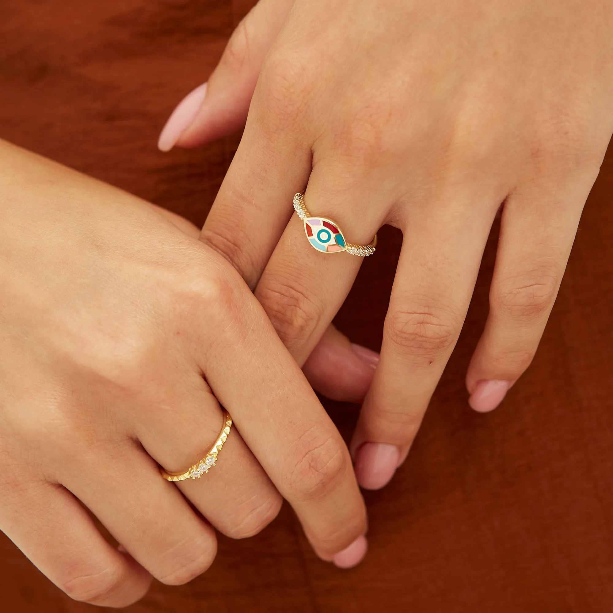 Enamel Five Color Evil Eye Sterling Silver Signet Ring sold by Spero London product image thumbnail 2