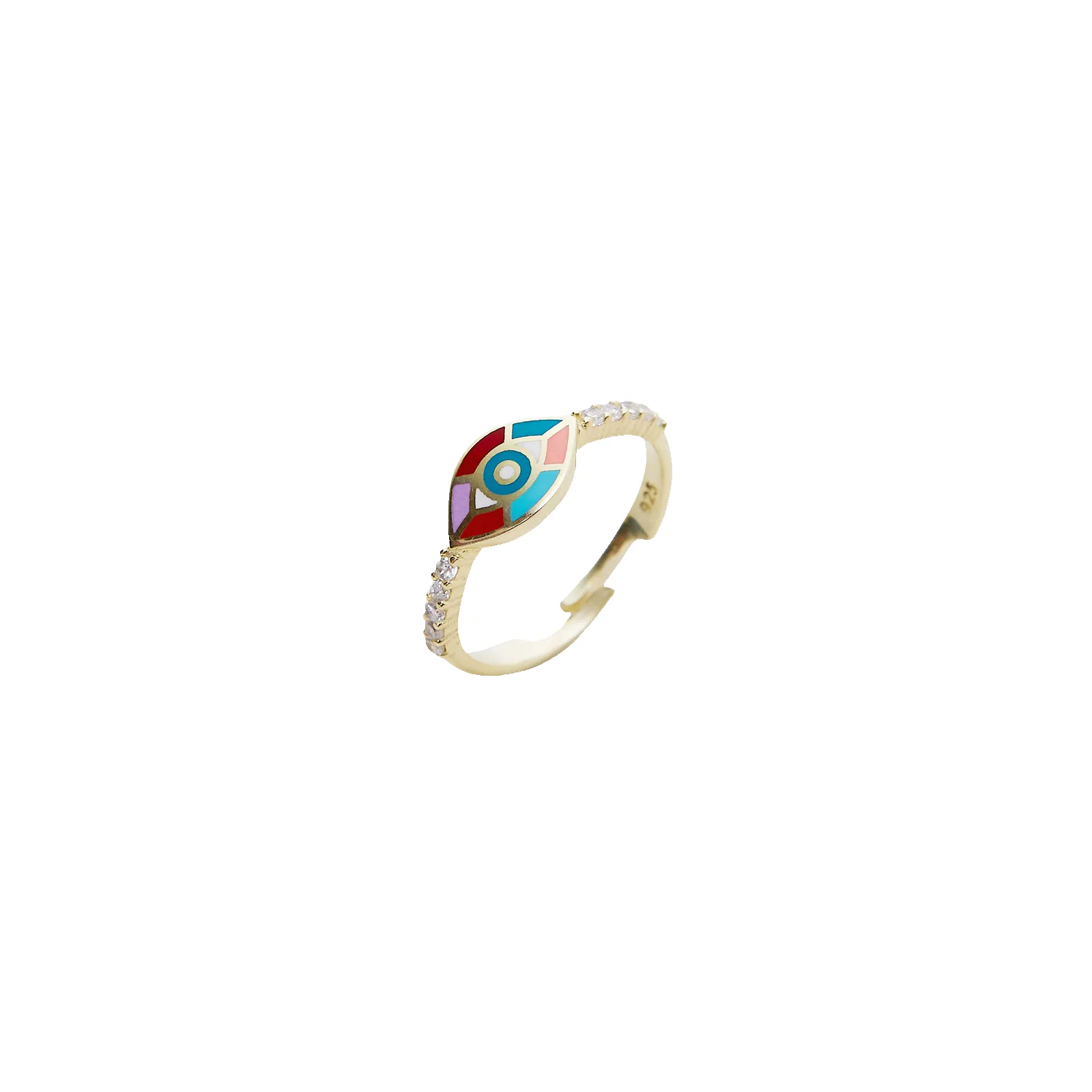 Enamel Five Color Evil Eye Sterling Silver Signet Ring sold by Spero London