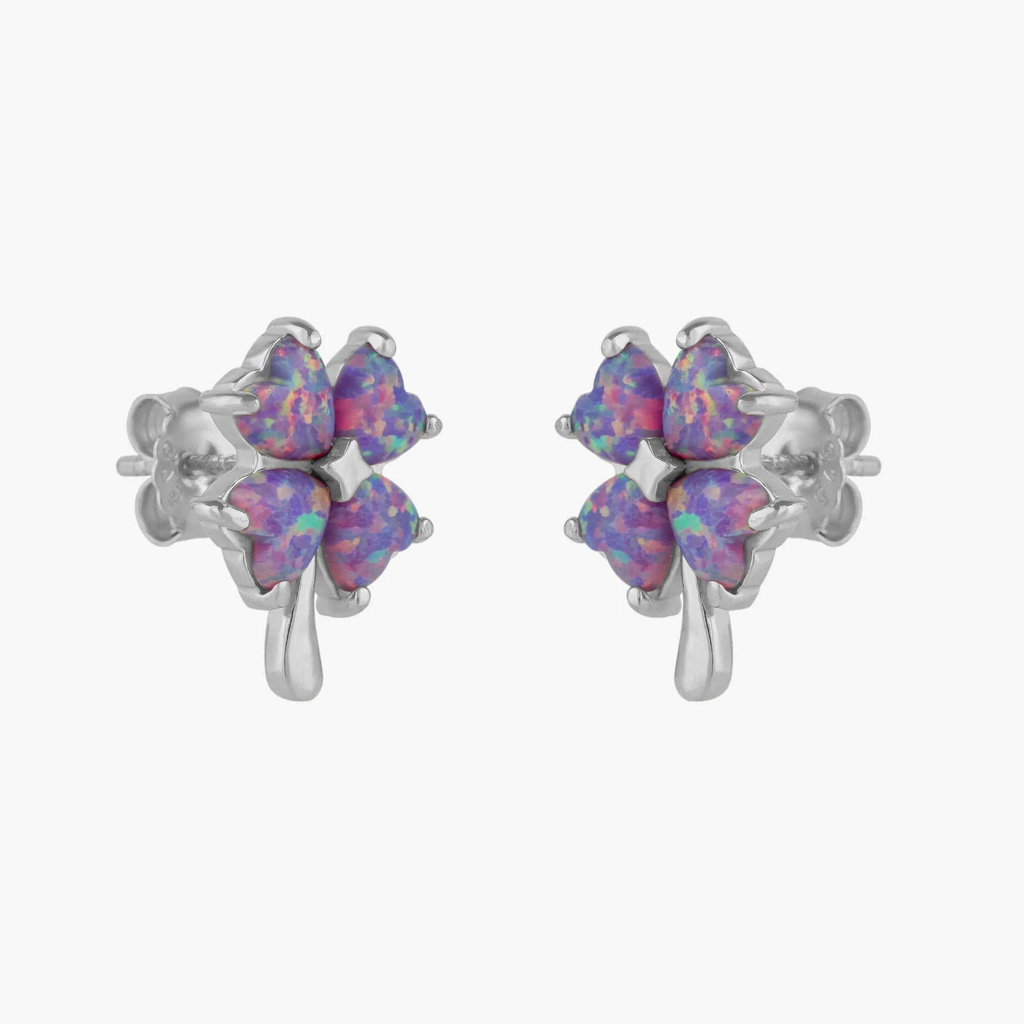 Pink Purple Opal Four Leaves Clover Sterling Silver Stud Earrings sold by Spero London product image thumbnail 2