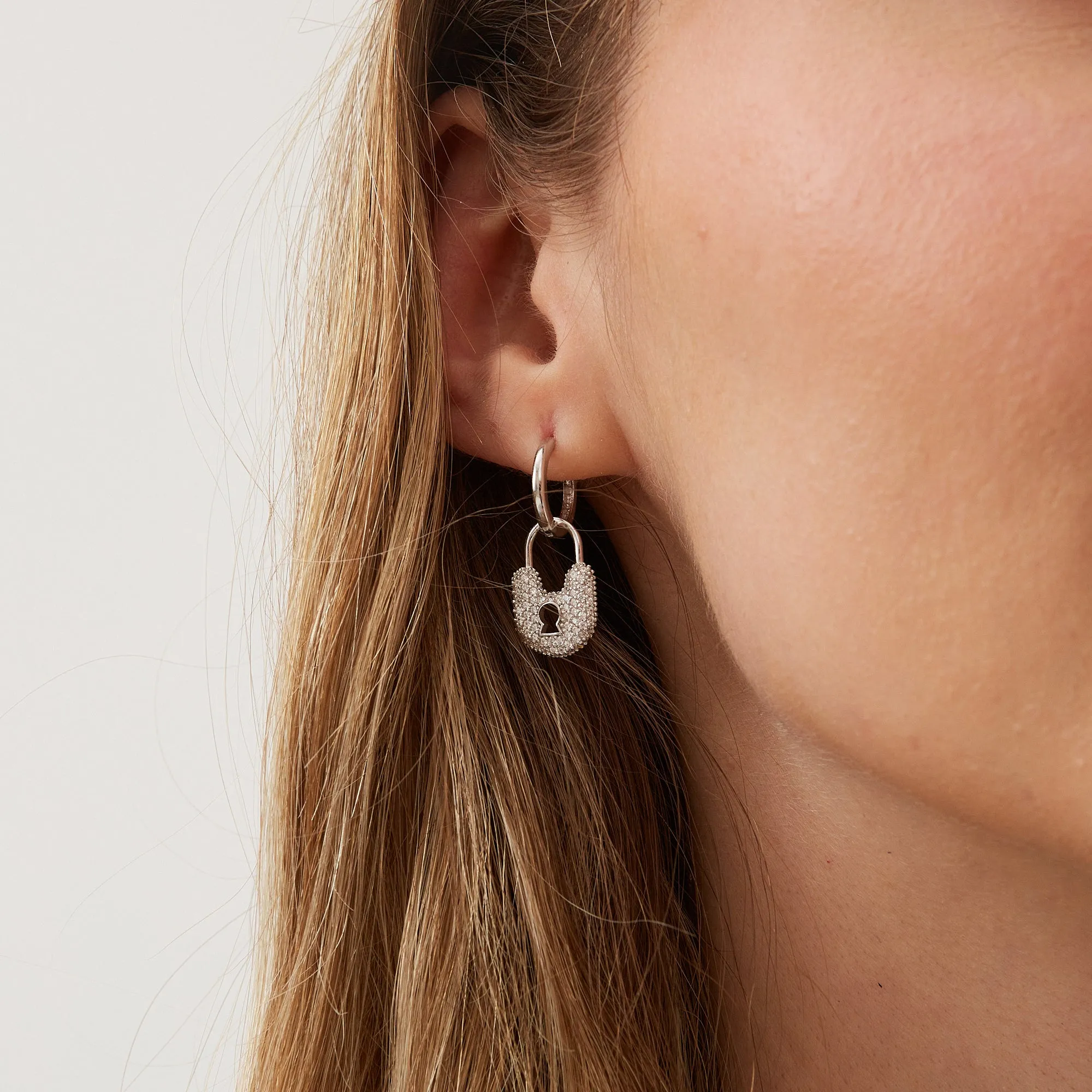 Lock Silver Hoop Sterling Silver Earrings sold by Spero London product image thumbnail 2