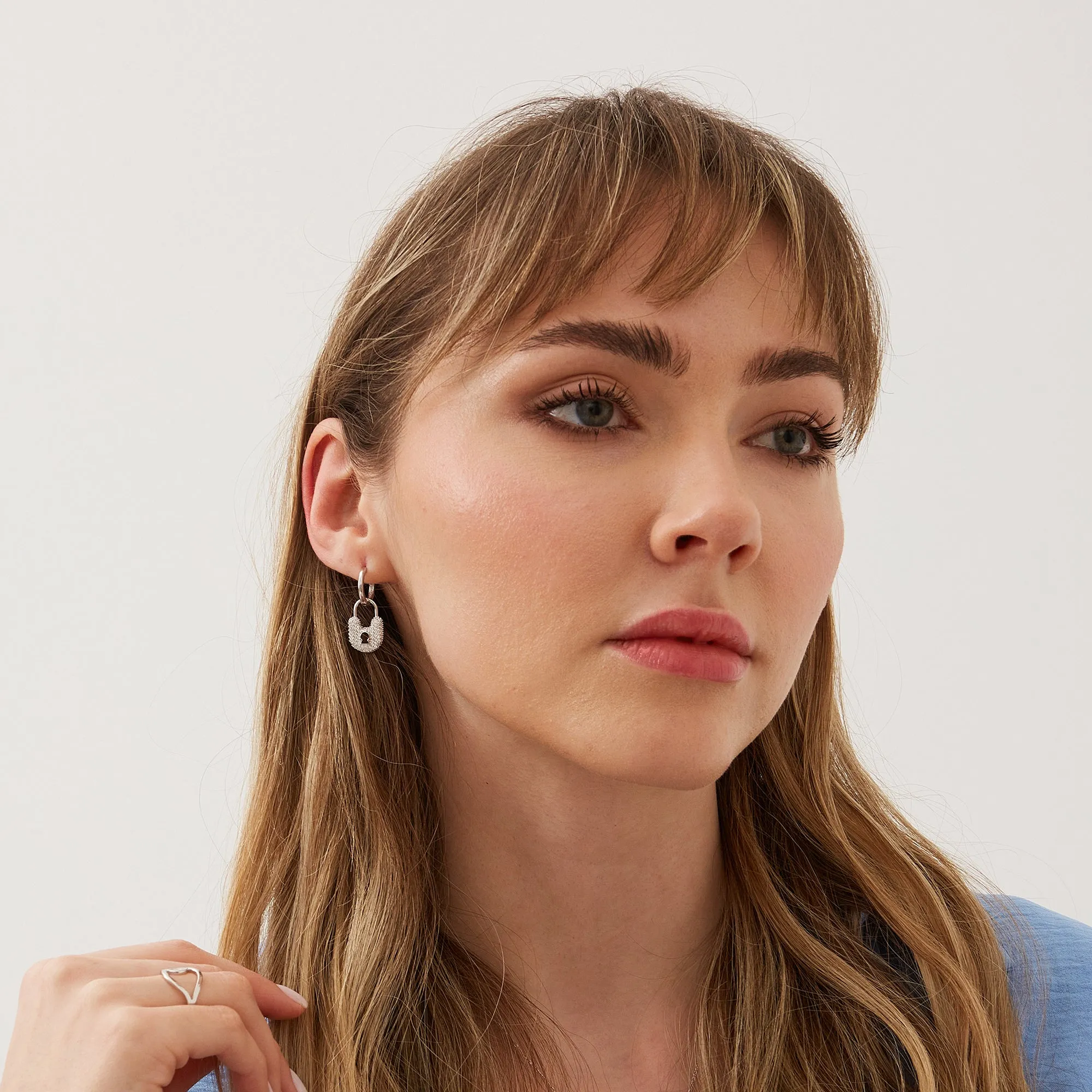 Lock Silver Hoop Sterling Silver Earrings sold by Spero London product image thumbnail 3