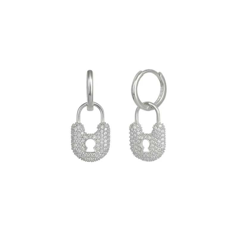 Lock Silver Hoop Sterling Silver Earrings sold by Spero London