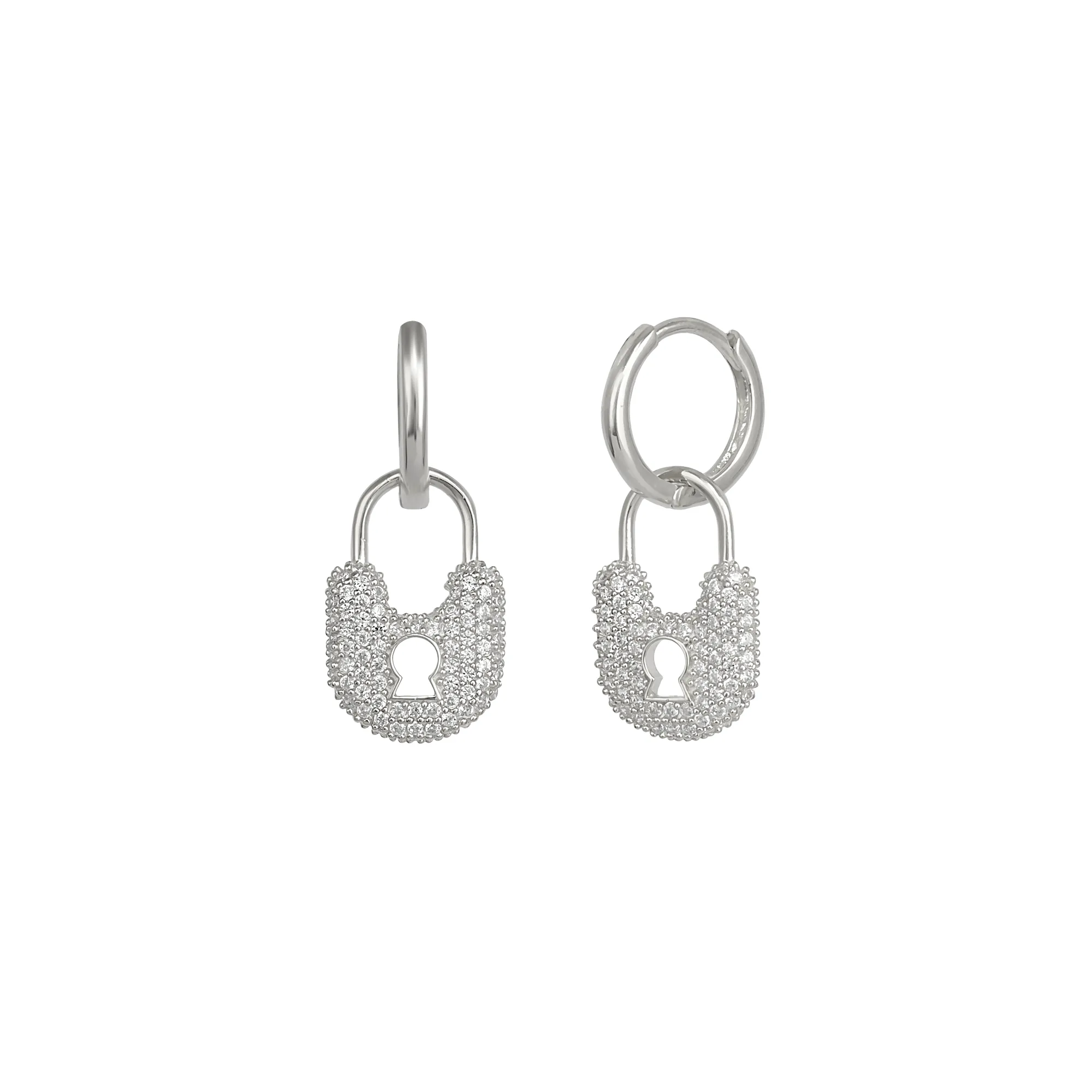 Lock Silver Hoop Sterling Silver Earrings sold by Spero London