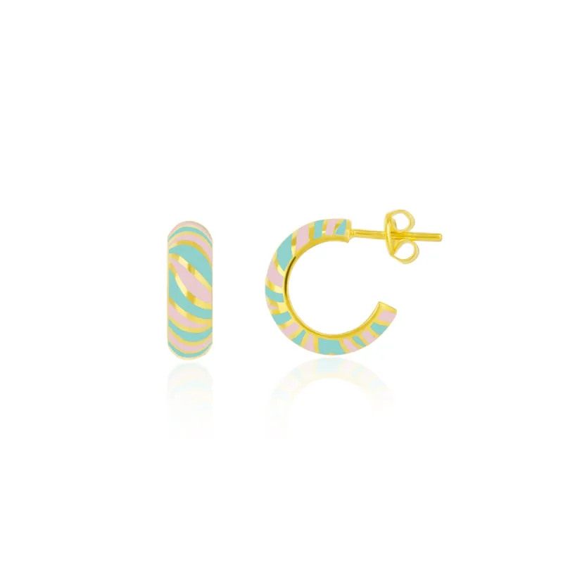Enamel Pastel Color Rainbow Sterling Silver Chunky Earrings sold by Spero London