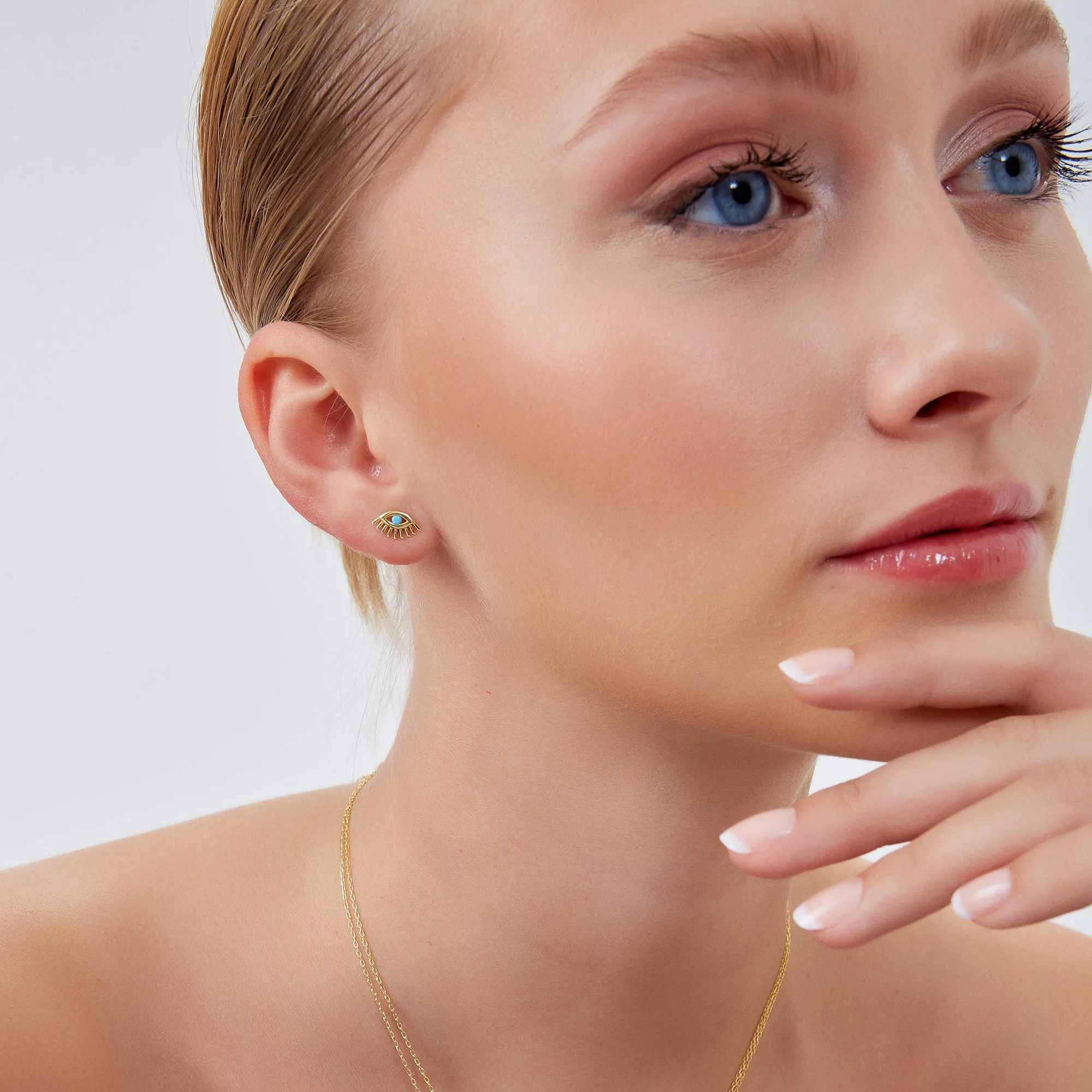 Turquoise Bleu Eye Stud Earrings Sterling Silver sold by Spero London product image thumbnail 4