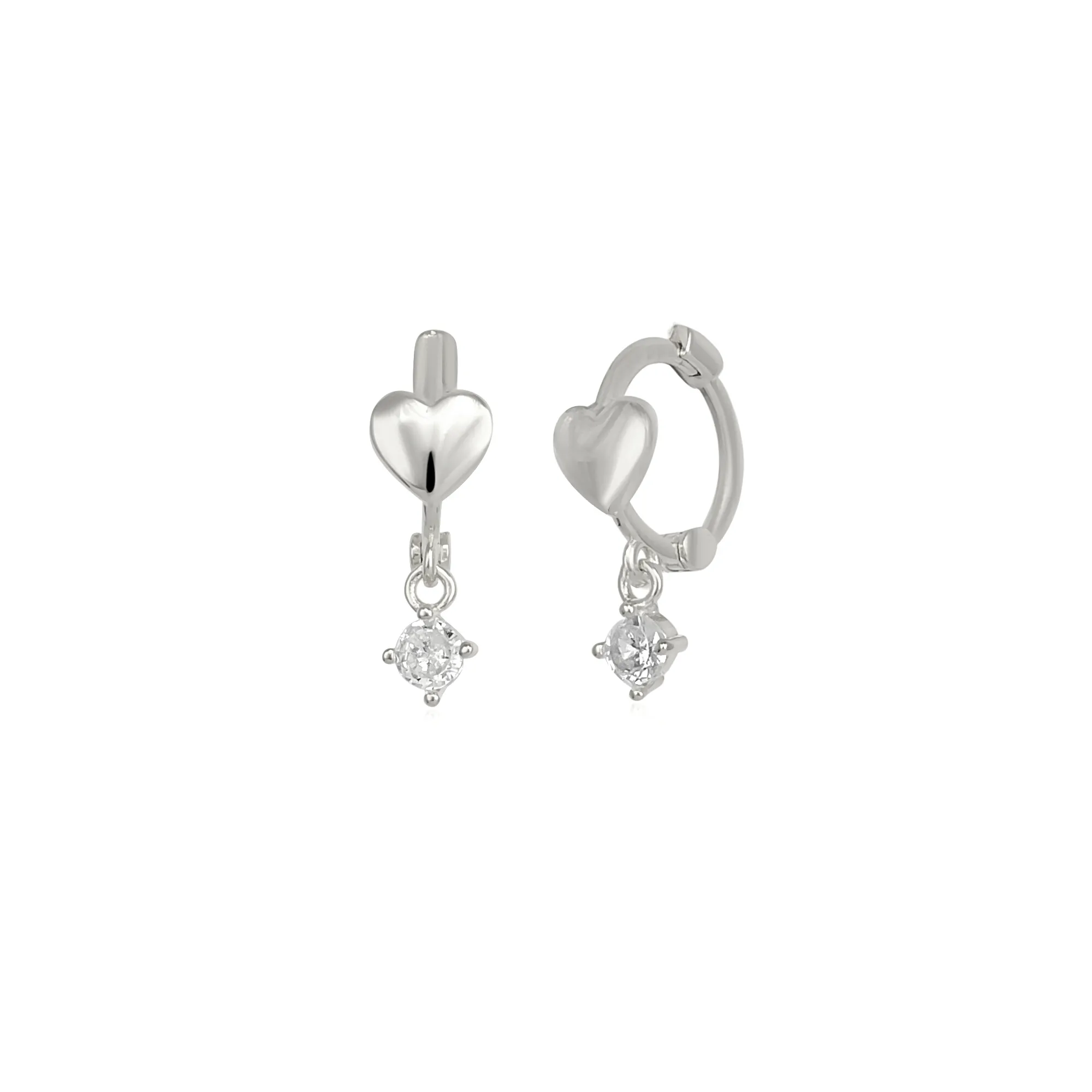 Heart Huggie Hoop Drop Earrings sold by Spero London