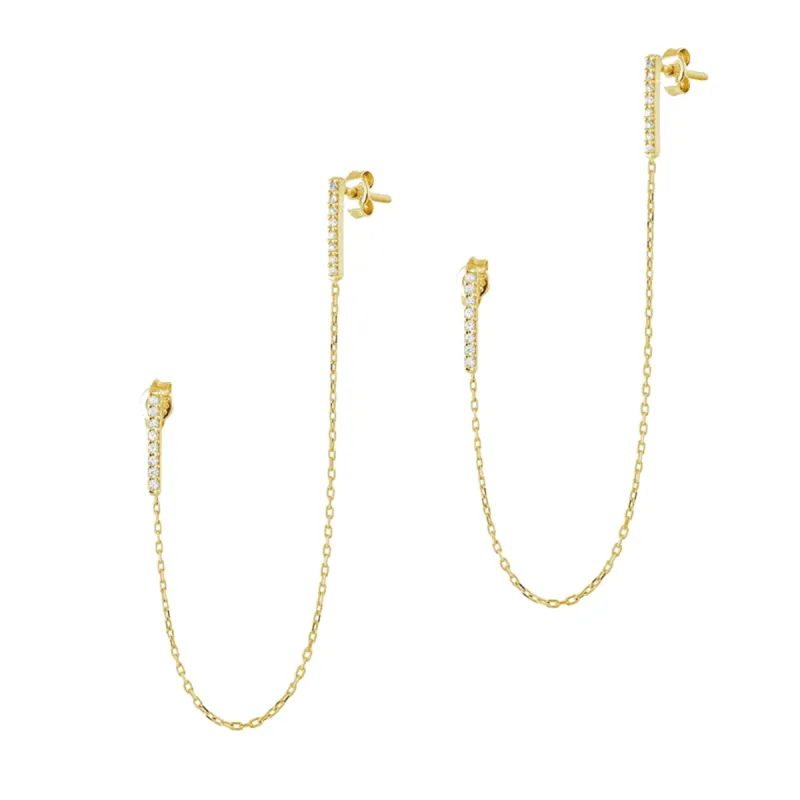 Chained Bar Chain Earrings Sterling Silver - Pair sold by Spero London