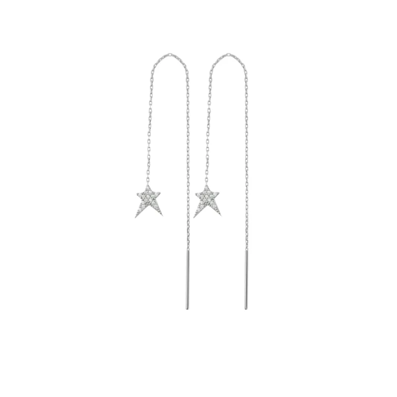 Star Starburst Sterling Silver Chain Drop Earrings sold by Spero London