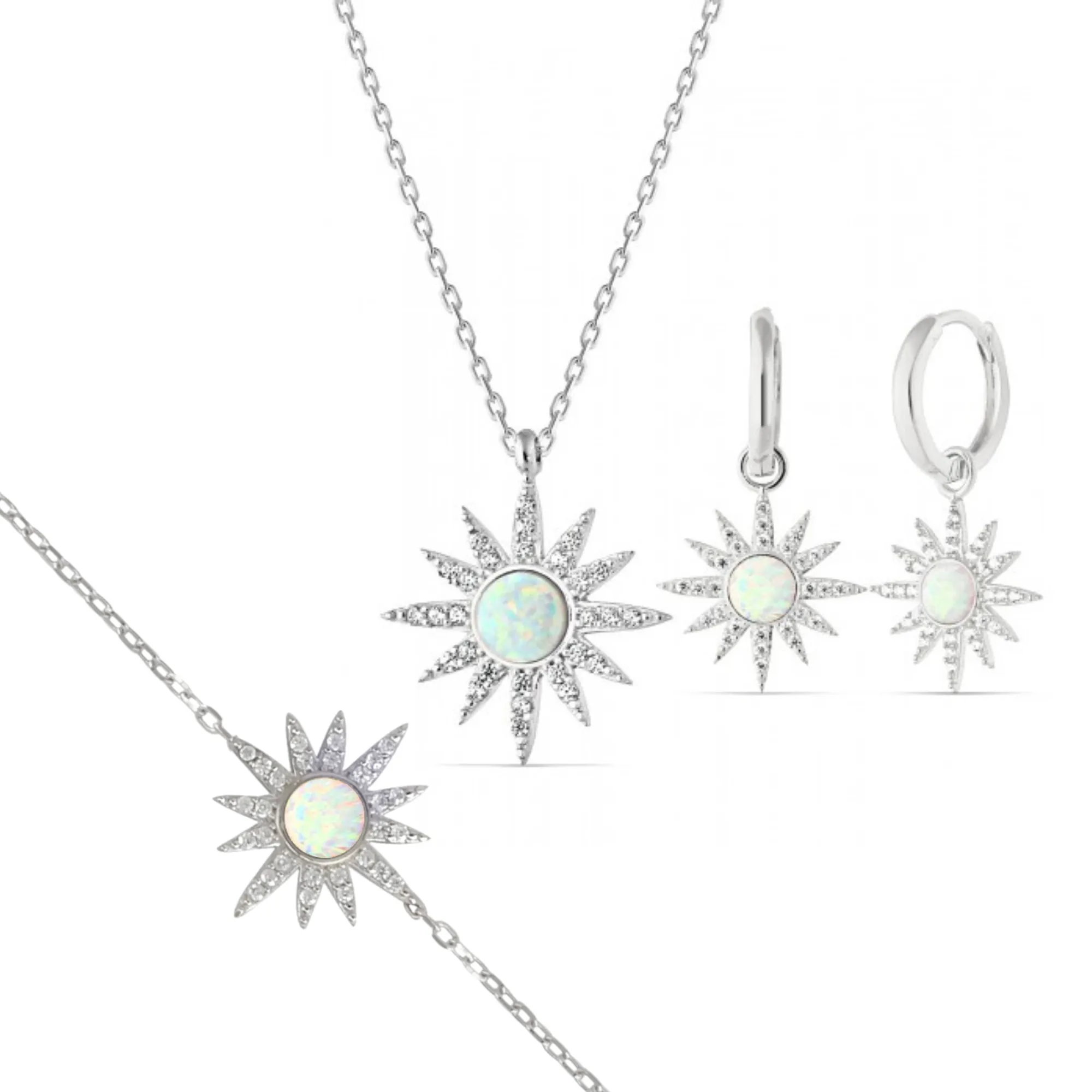 White Opal Sun Sterling Silver Necklace Earrings and Bracelet Set sold by Spero London product image thumbnail 5