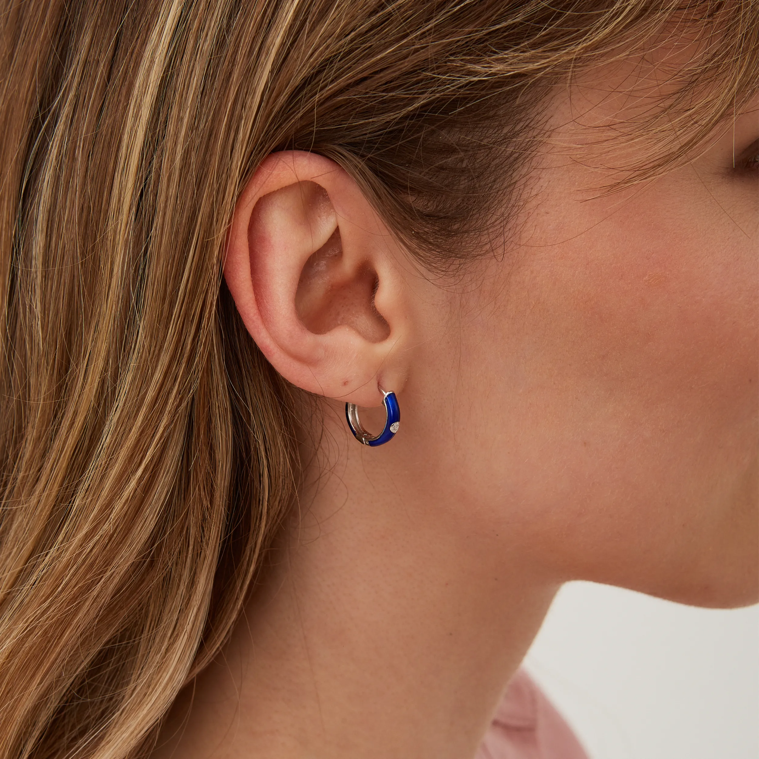 Midnight Blue Enamelled Jewelled Sterling Silver Hoops sold by Spero London product image thumbnail 5