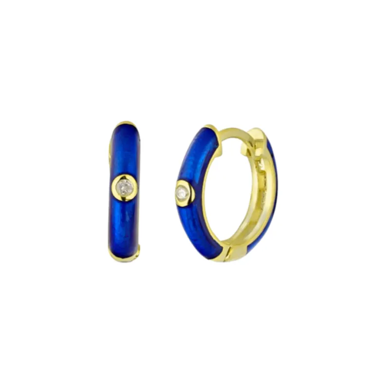 Midnight Blue Enamelled Jewelled Sterling Silver Hoops sold by Spero London